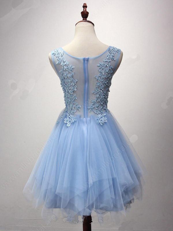 Elegant A-Line Scoop Neck Tulle Short Homecoming Dress with Pearl Detailing - Perfect for Prom, Party & Special Occasions | Style PG124