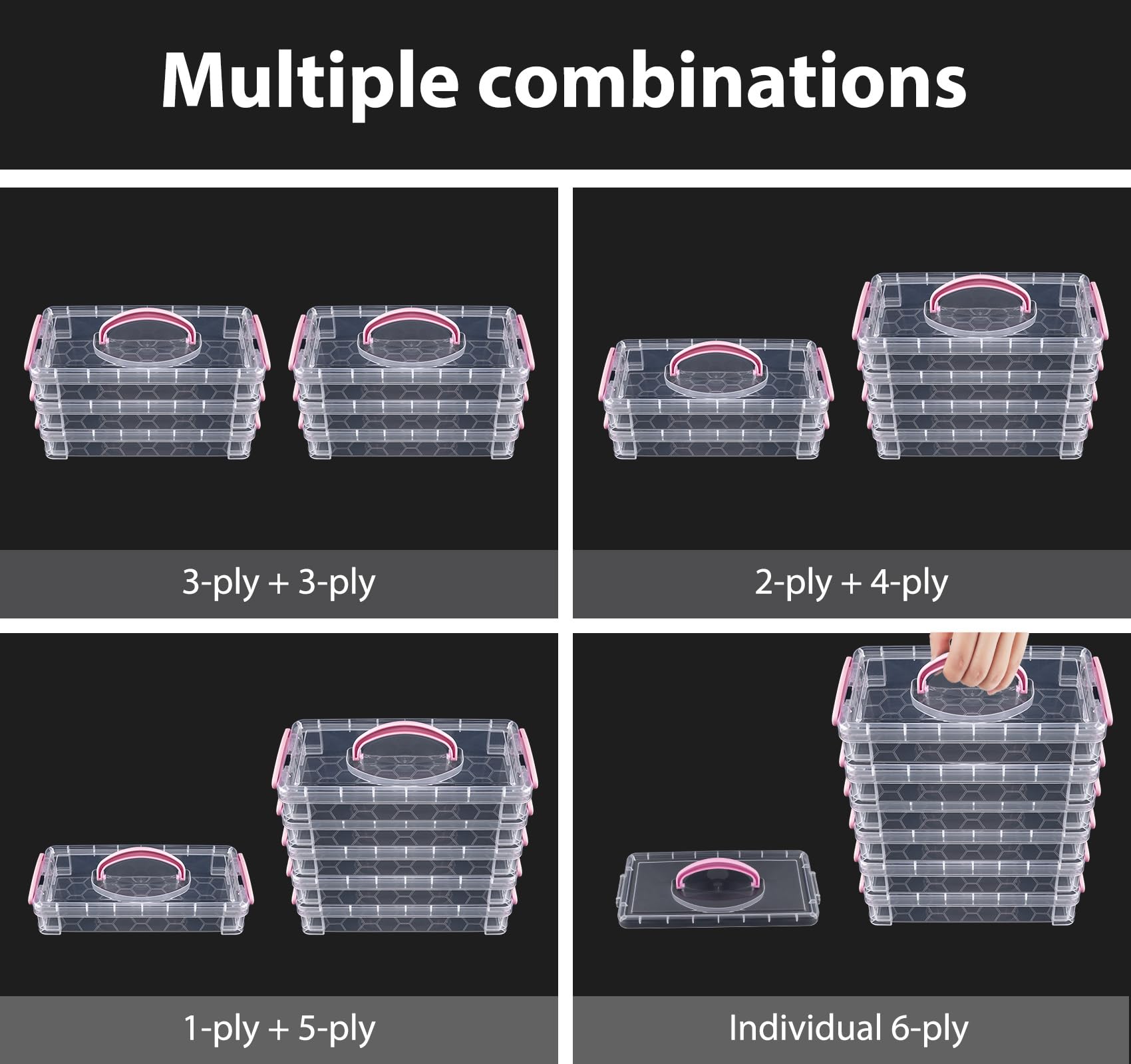 2-Pack Stackable Plastic Storage Bins with Latching Lids & Handles - 3-Tier Organizer Box for Stationery, Jewelry Tools, Art Supplies - Perfect for Home, Office & Craft Room Organization