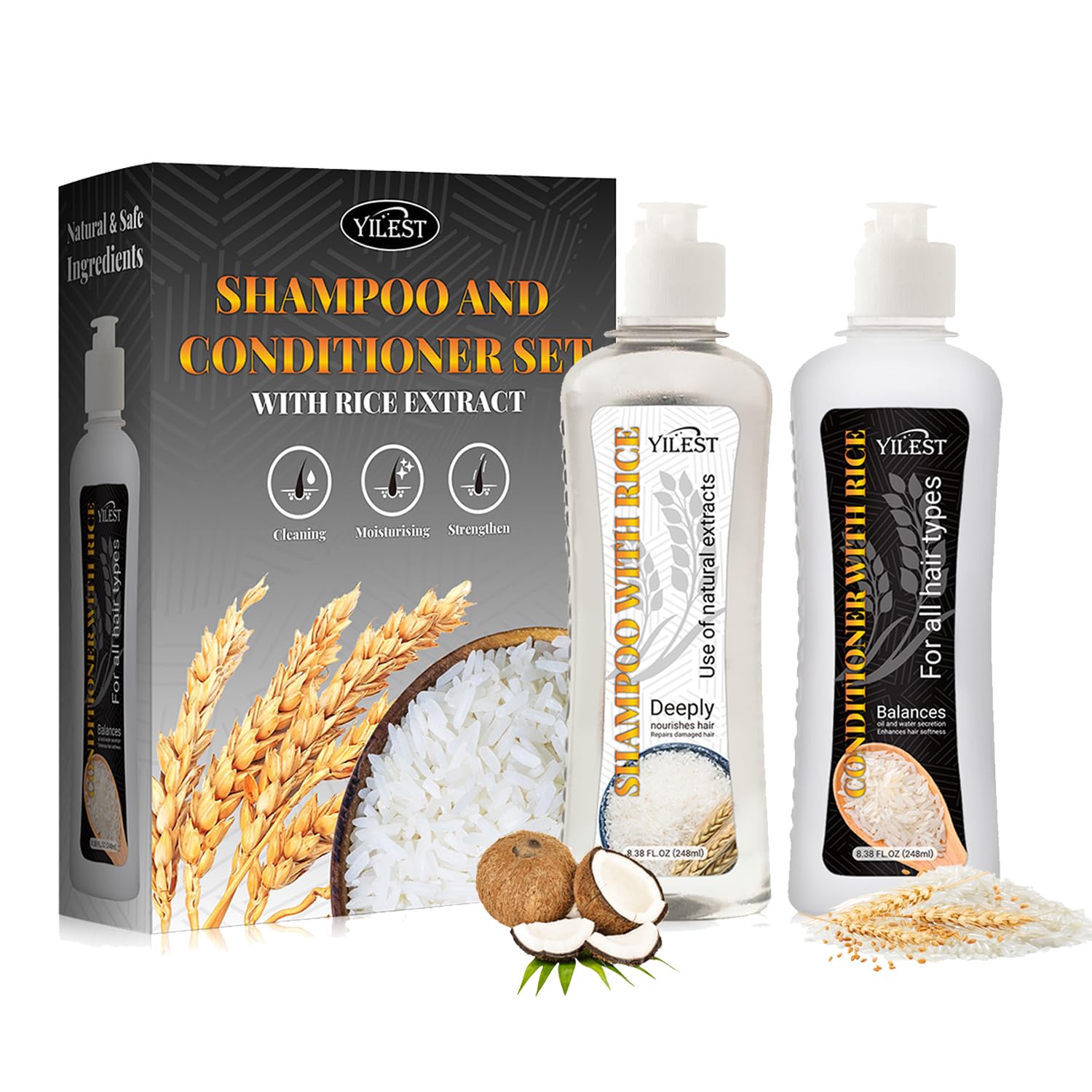 **Rice Water Shampoo & Conditioner Set for Hair Growth - Anti Hair Loss & Thinning Treatment for Women & Men - Natural Hair Care for Stronger, Healthier Hair - Perfect for Daily Use & Damaged Hair Repair**