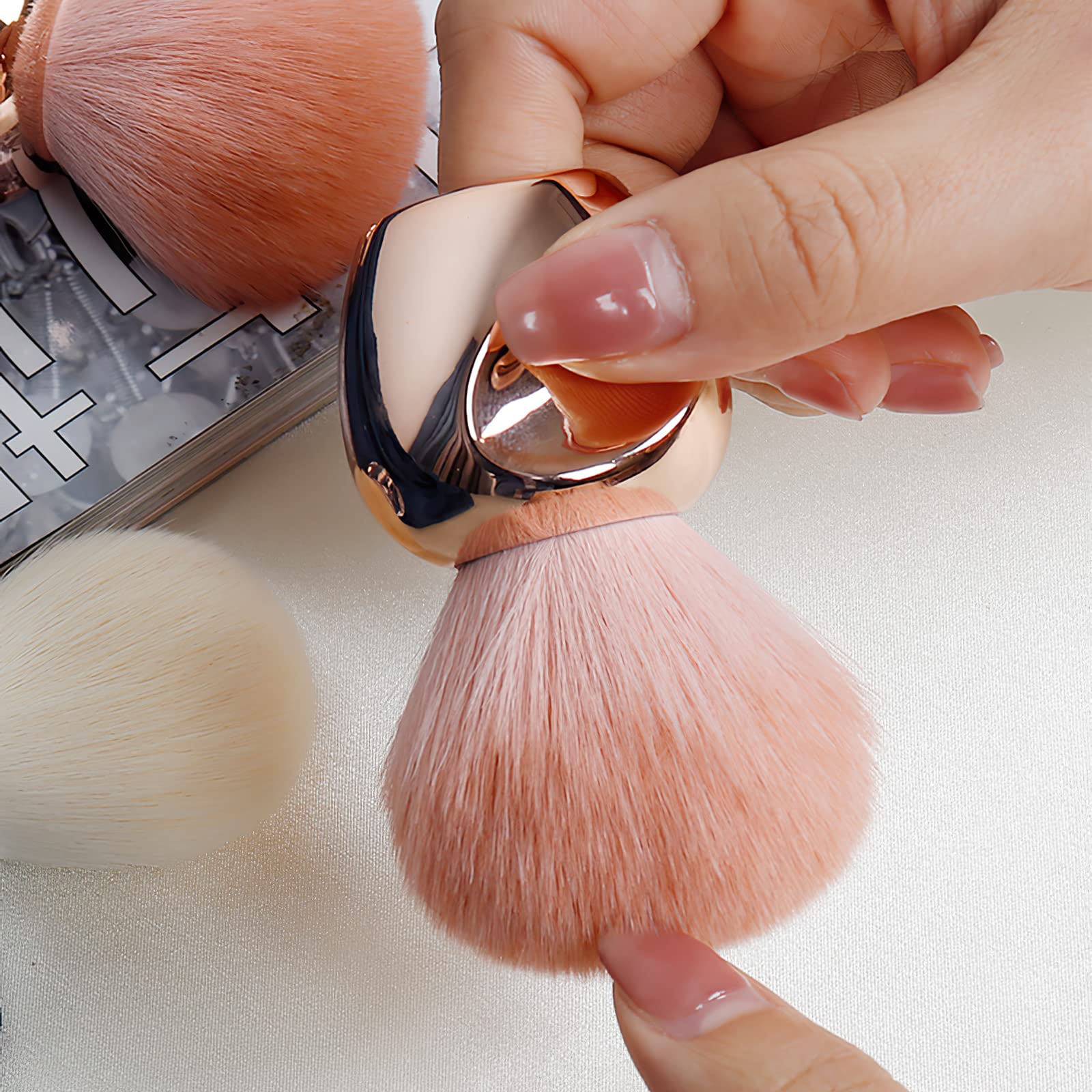 Mini Multitask Makeup Brush Set - Soft Plush Fiber Blush Brush, Large Face Powder Brush for Loose/Pressed Setting Powder & Bronzer, Nail Art Dust Powder Remover Brush | Perfect for Professional Makeup, Travel & Nail Salon Use