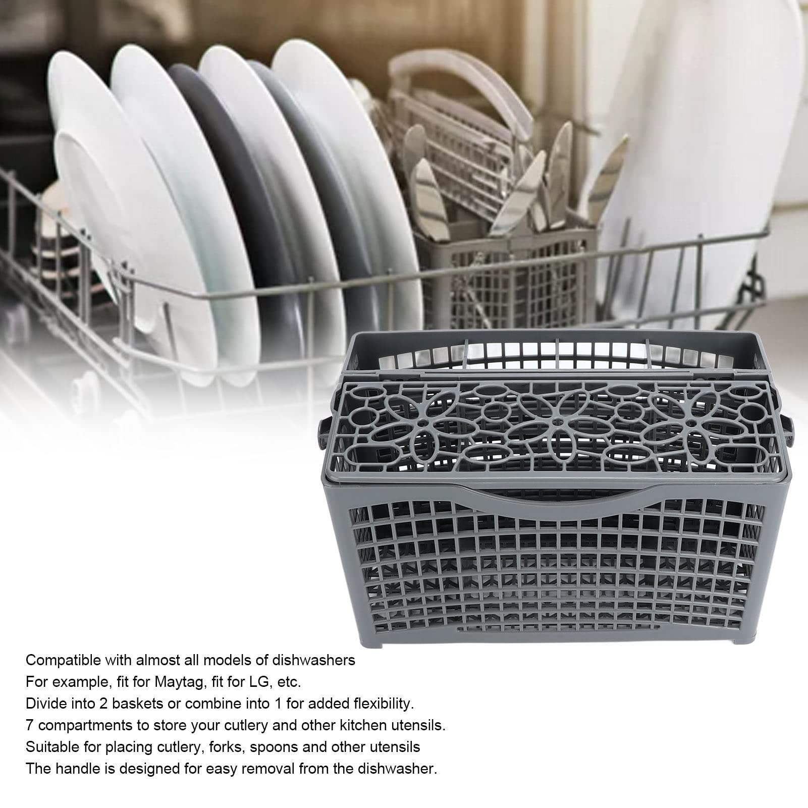 YOUTHINK Universal Dishwasher Silverware Basket Replacement - 23.1x13.1x13.4cm (5.16x5.28x9.1in) Plastic Utensil Storage Organizer - Fits Most Dishwashers for Easy Kitchen Organization
