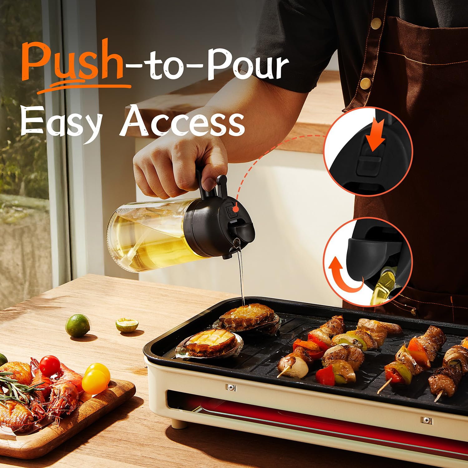 TrendPlain 16oz Olive Oil Sprayer - 2-in-1 Kitchen Dispenser for Cooking, Air Fryer & BBQ
