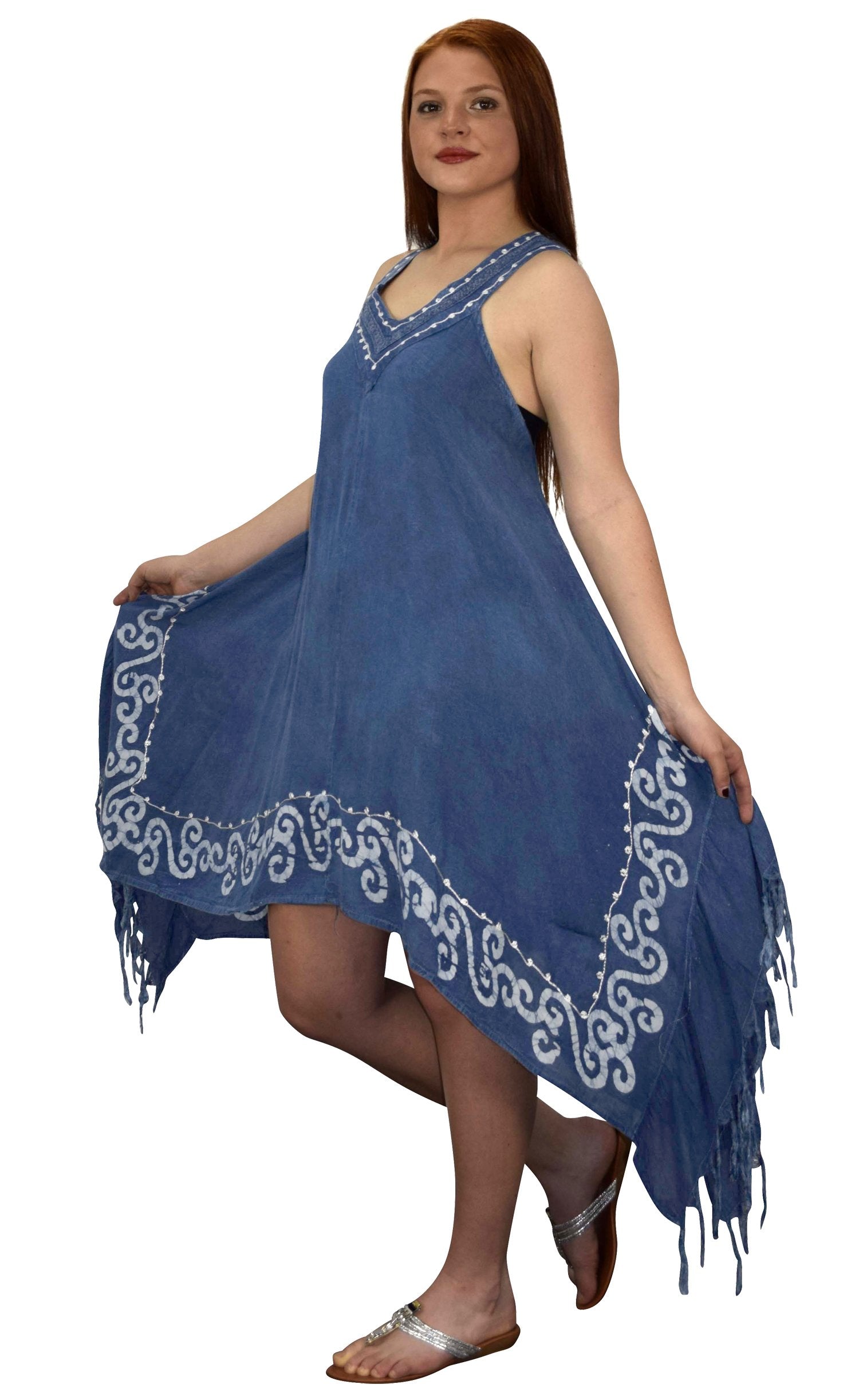 Women's Asymmetrical Hem Denim Caftan Dress - Stylish Tank Tunic Cover Up for Beach, Vacation & Summer Outfits