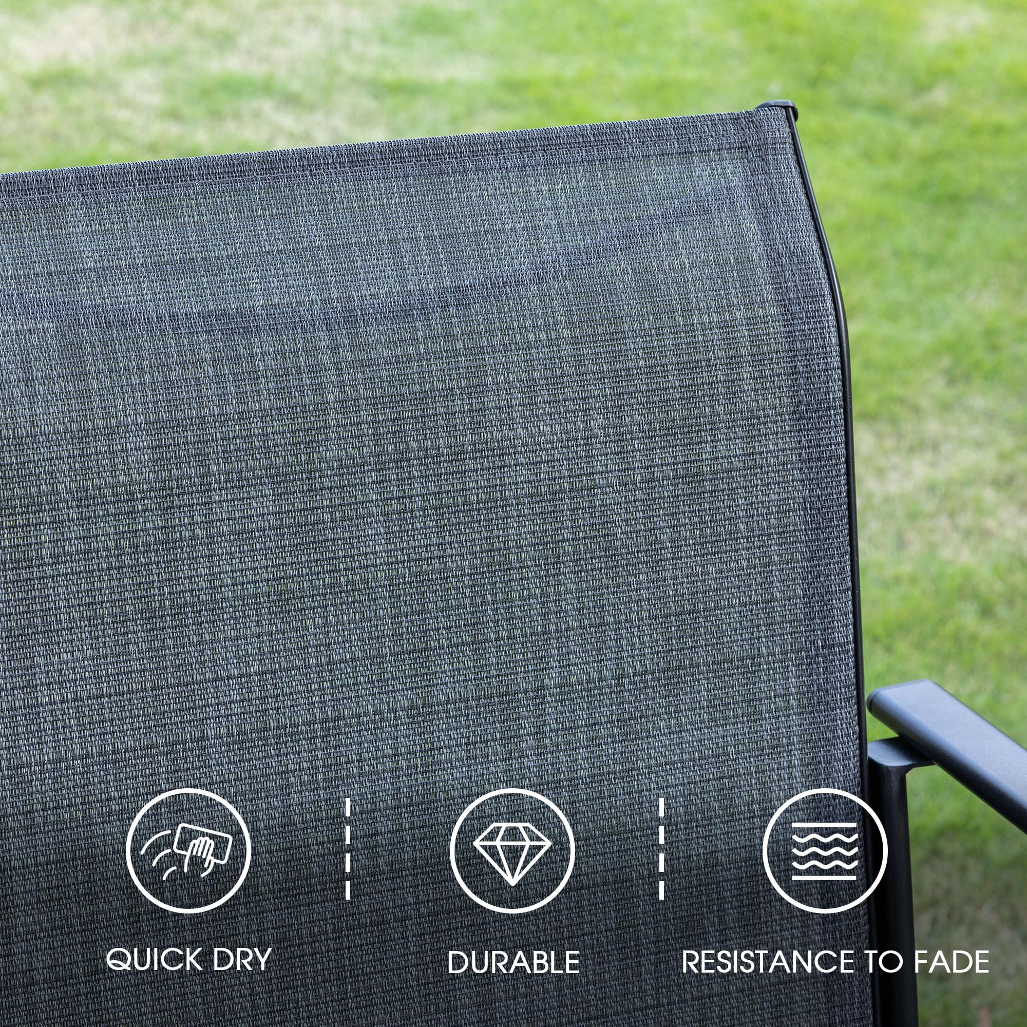 VICLLAX 3-Piece Outdoor Dining Set for 2 - Small Patio Table & 2 Stackable Sling Chairs - Black Table with Gray Chairs - Perfect for Balcony, Garden, Backyard & Small Spaces