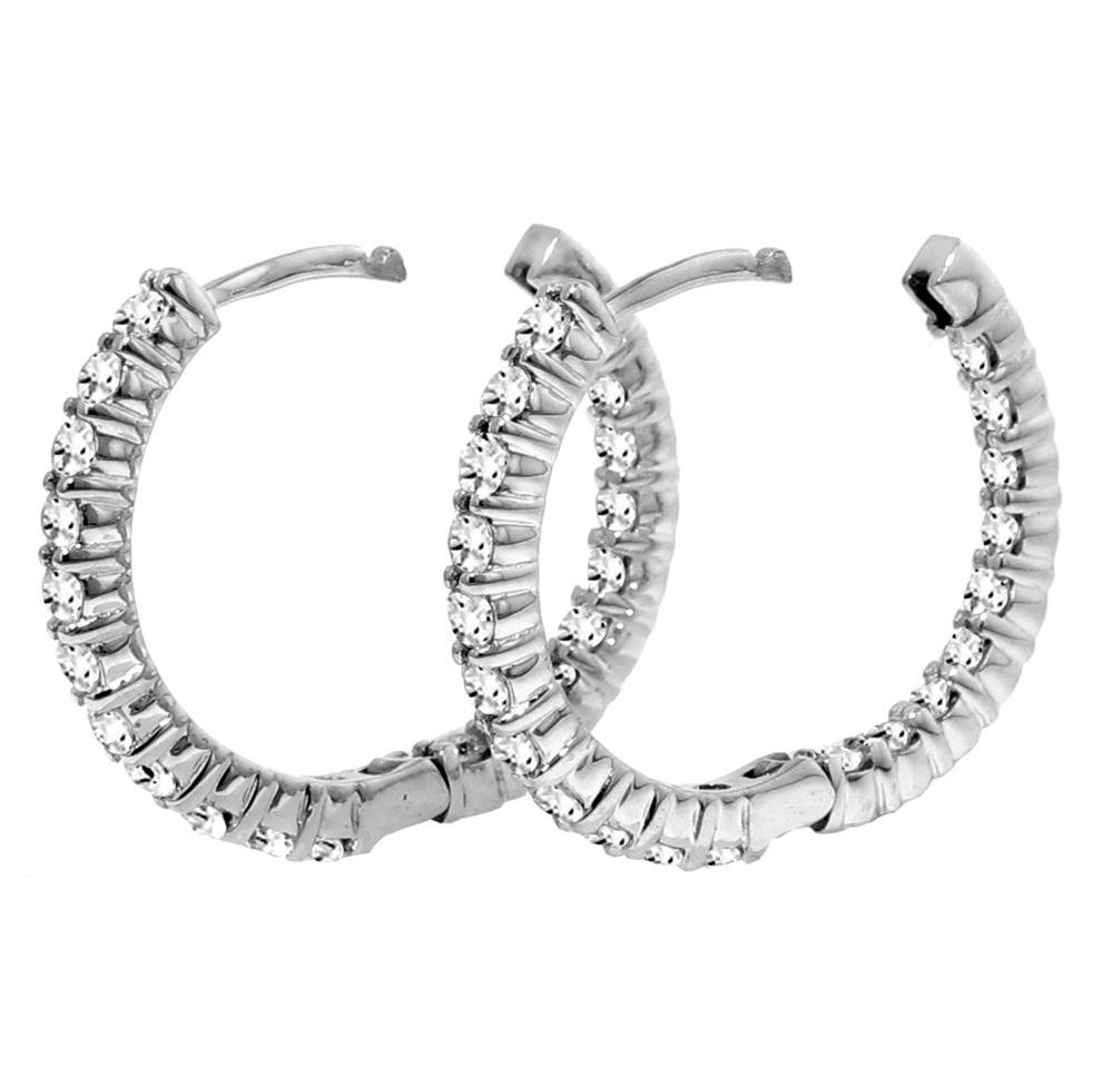 1.65 CT TW Classic Shared Prongs Diamond Inside/Outside Hoop Earrings in 14k White Gold | Elegant Everyday & Special Occasion Jewelry for Women