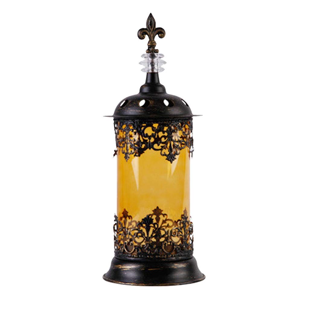 Vintage Wrought Iron Candle Holder Stand with Glass Wind Cover - Romantic Wedding & Candlelight Dinner Table Decor for Home, Party, and Outdoor Events