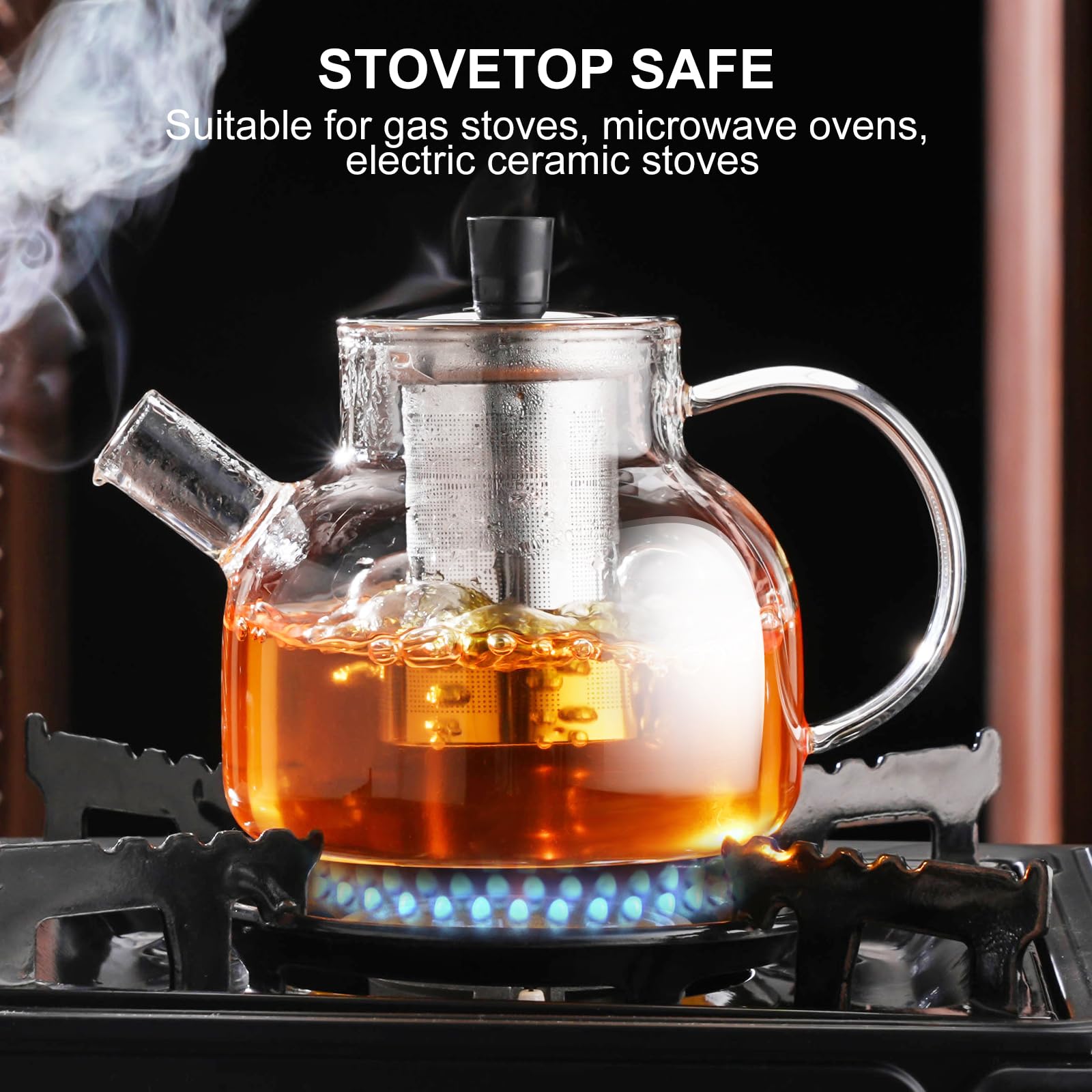 Premium Borosilicate Glass Teapot with Removable Stainless Steel Infuser - 20oz/600ml Stovetop Safe Tea Kettle for Blooming & Loose Leaf Tea - Perfect Gift for Tea Lovers - Ideal for Home, Office & Tea Ceremonies