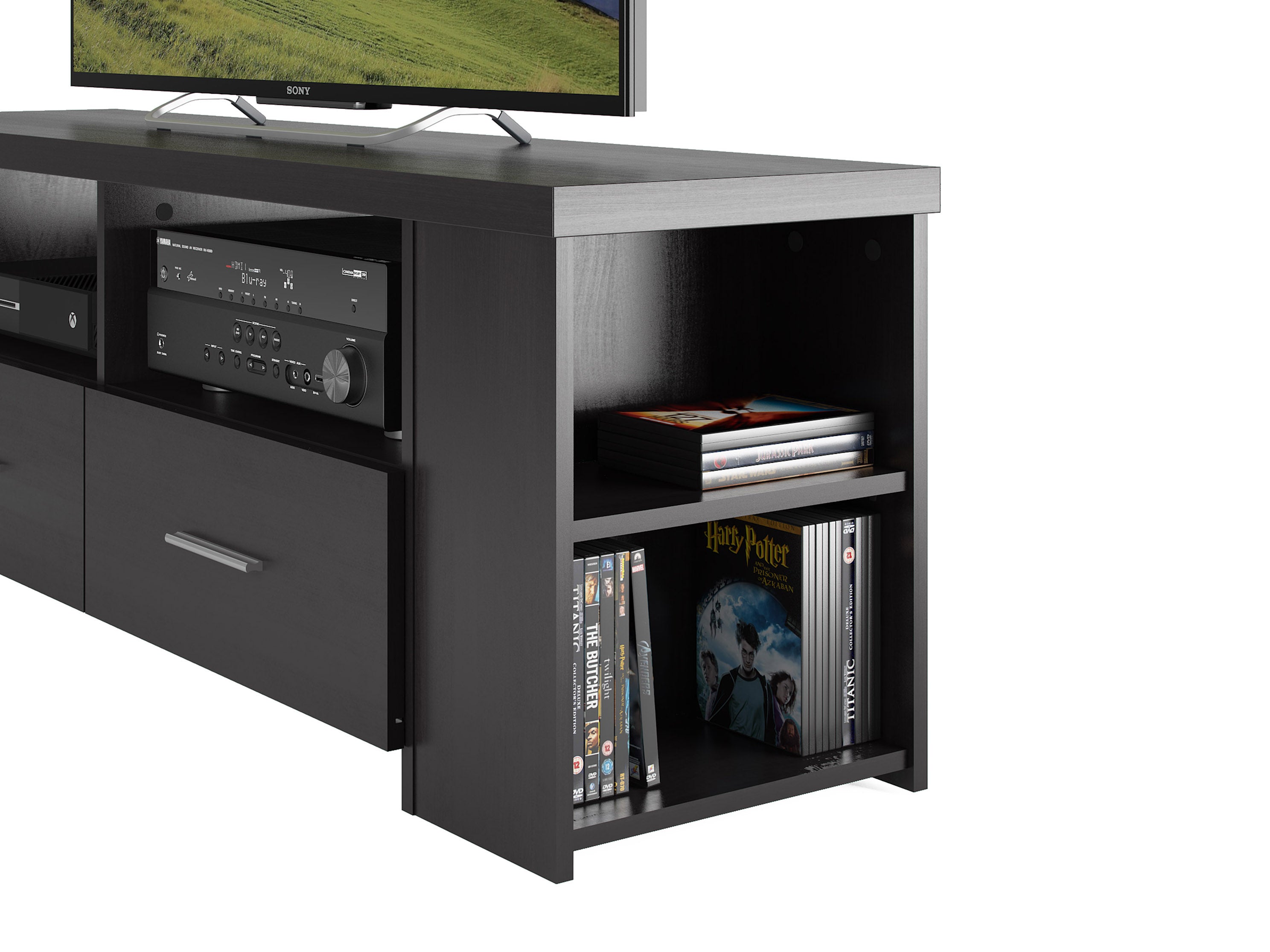 Modern Black TV Stand for TVs up to 75 Inches - Sturdy Entertainment Center with Cable Management for Living Room, Bedroom & Home Theater Setup