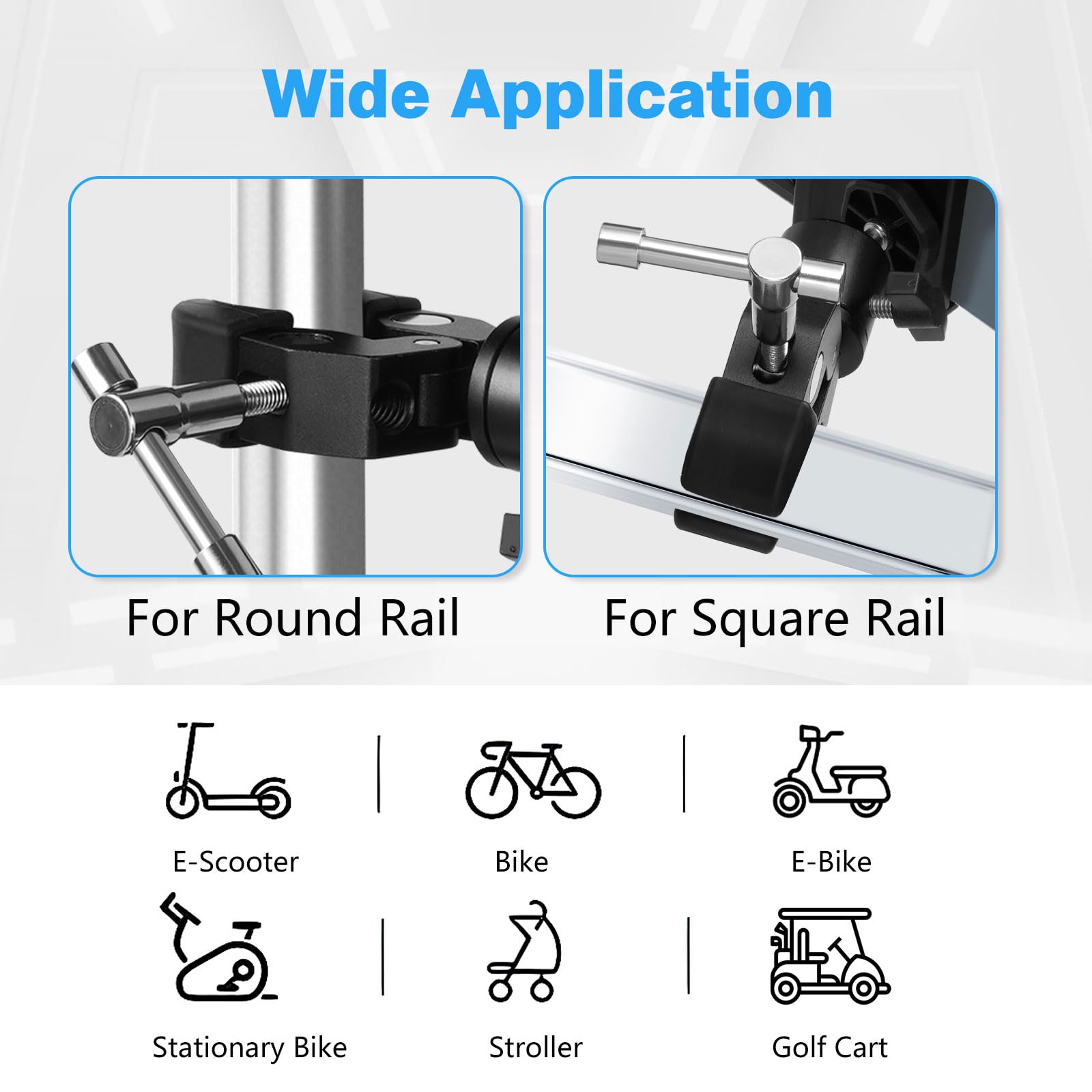 Universal All-Metal Phone Holder with Clamp - Golf Cart, Bicycle, Stroller & Wheelchair Handlebar Mount | Durable Phone Mount for Outdoor Activities, Commuting & Sports