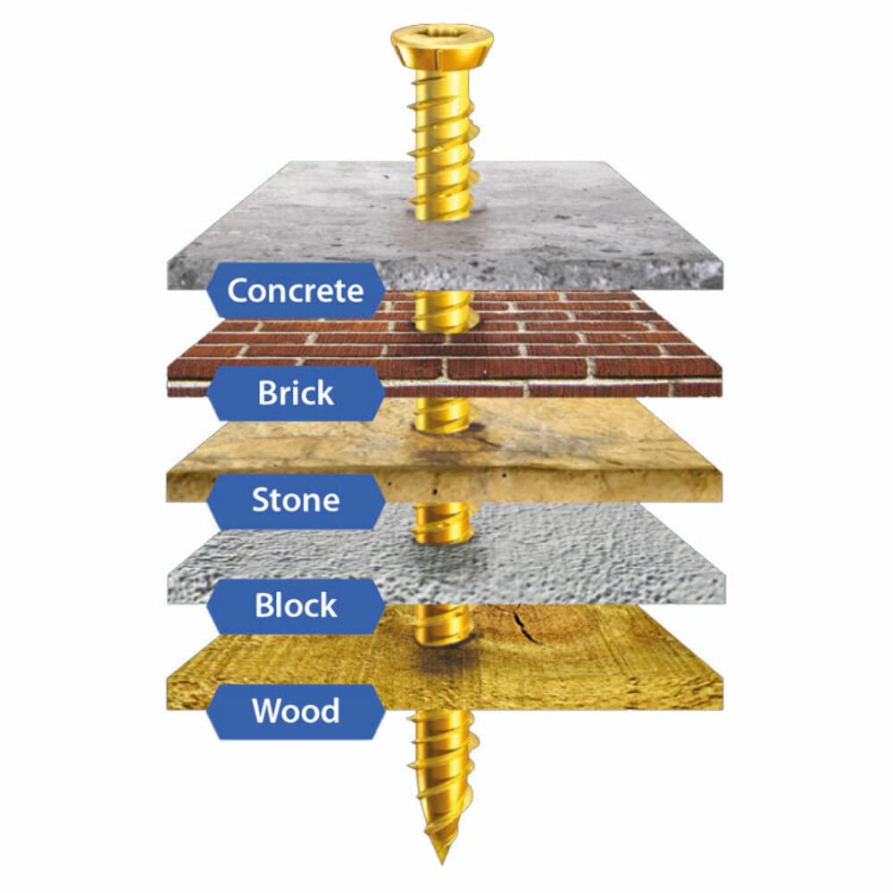 High-Strength Concrete Screws Flat Countersunk Gold 7.5x70mm - Heavy Duty Fasteners for Masonry, Drywall & Metal | Perfect for Construction, Hanging Shelves & Outdoor Projects