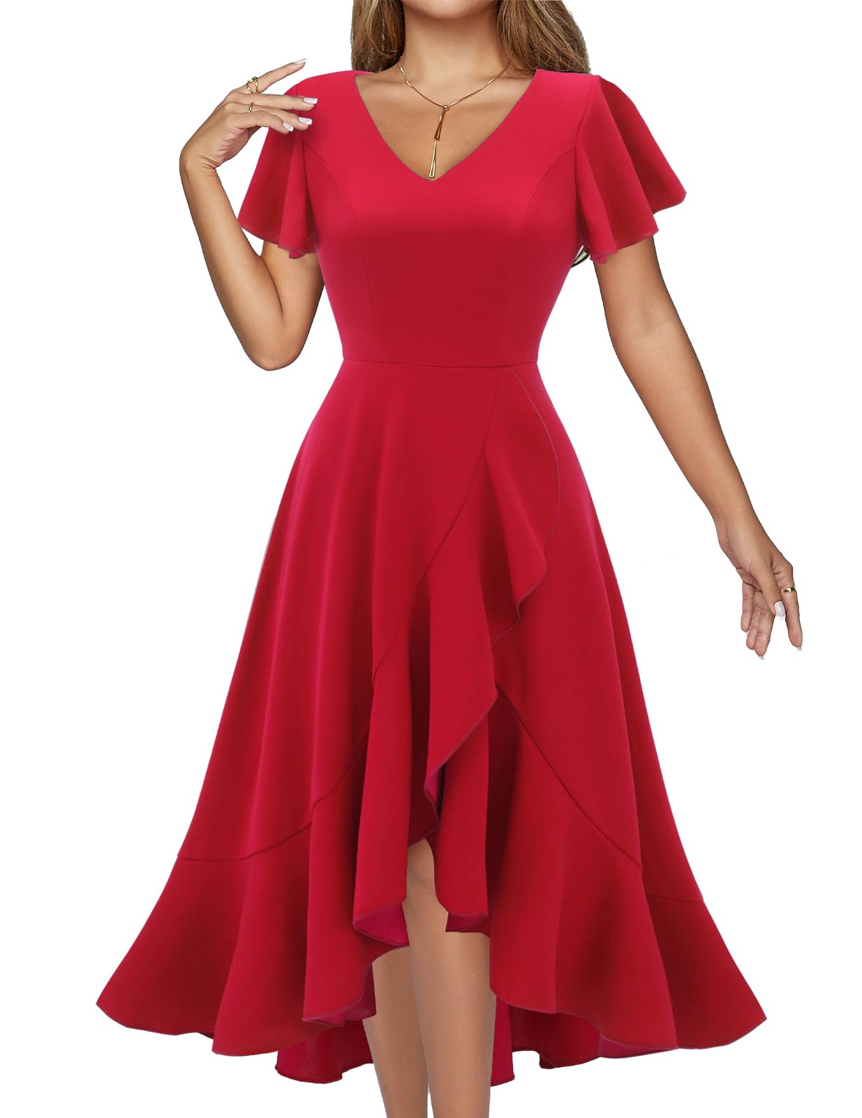 DRESSTELLS Women's Vintage Cocktail Dress 2025 - Elegant V-Neck Ruffle Formal Gown for Wedding Guest, Prom Party & Evening Events | Perfect for Cocktail Parties, Bridal Showers & Special Occasions