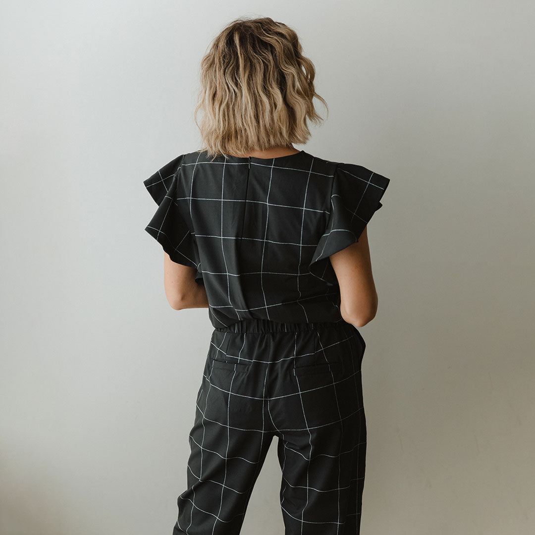 9 to 9 Women's Black Windowpane Jumpsuit - Stylish One-Piece Outfit for Work, Office & Casual Wear