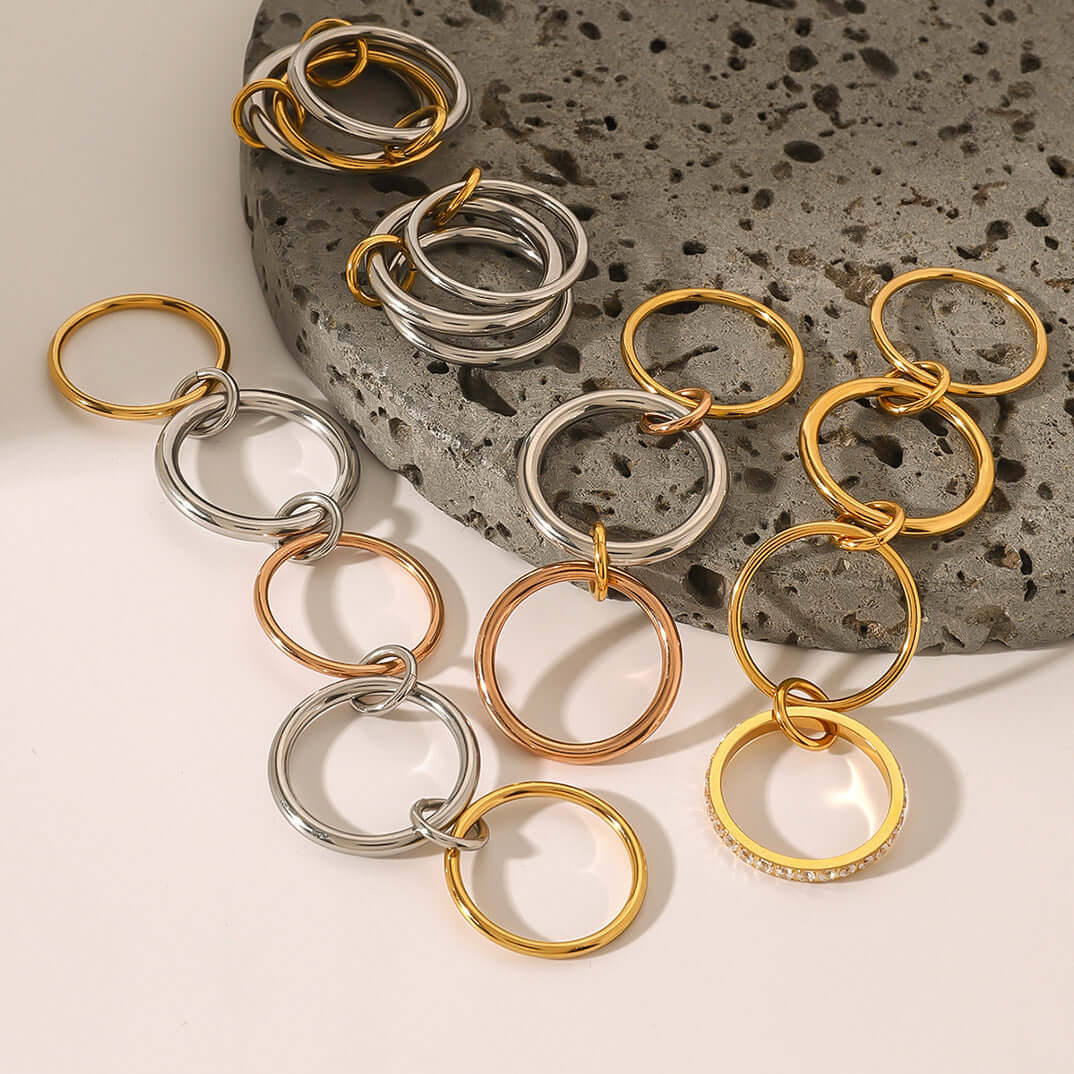 Two Tone Interlocking Layered Connected Plain Ring - Stackable Minimalist Jewelry for Women | JDR007 | Perfect for Everyday Wear, Gift Giving & Special Occasions