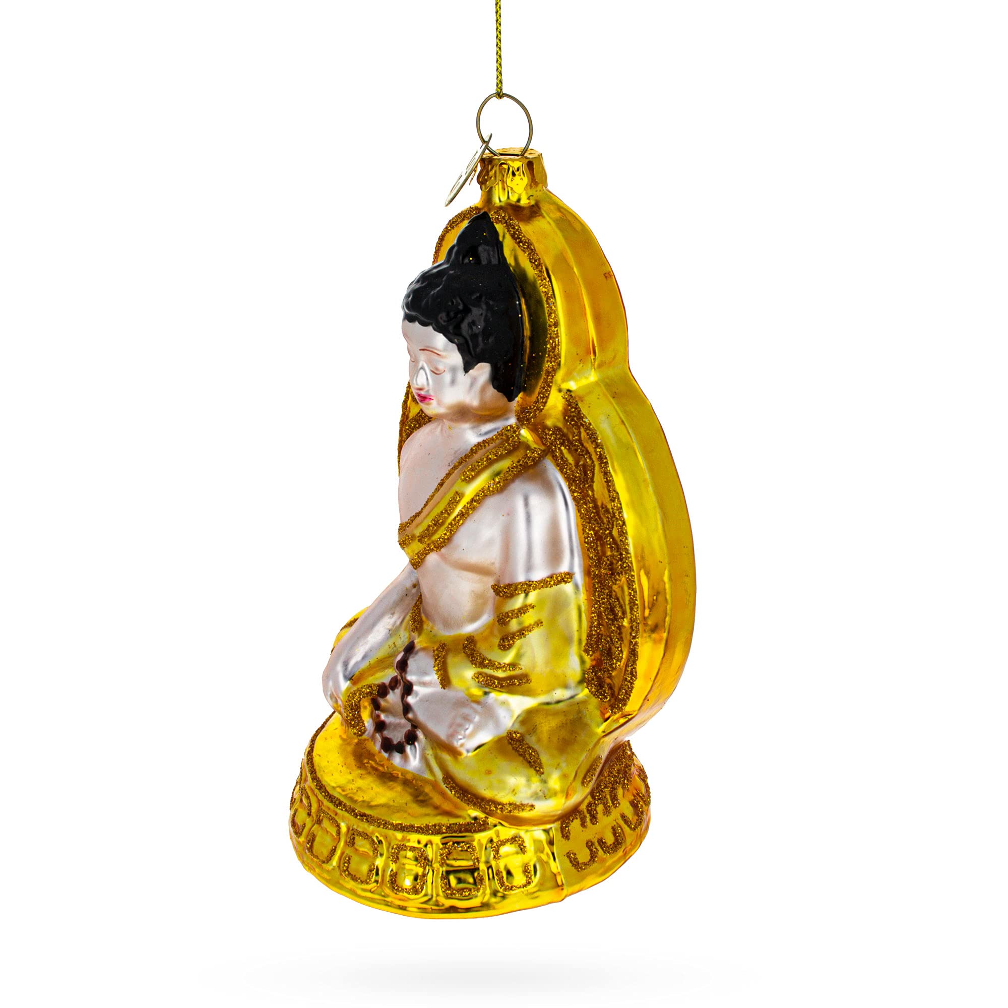 Handmade Blown Glass Golden Buddha Christmas Ornament - Elegant Holiday Decor for Tree, Home, and Festive Gifting