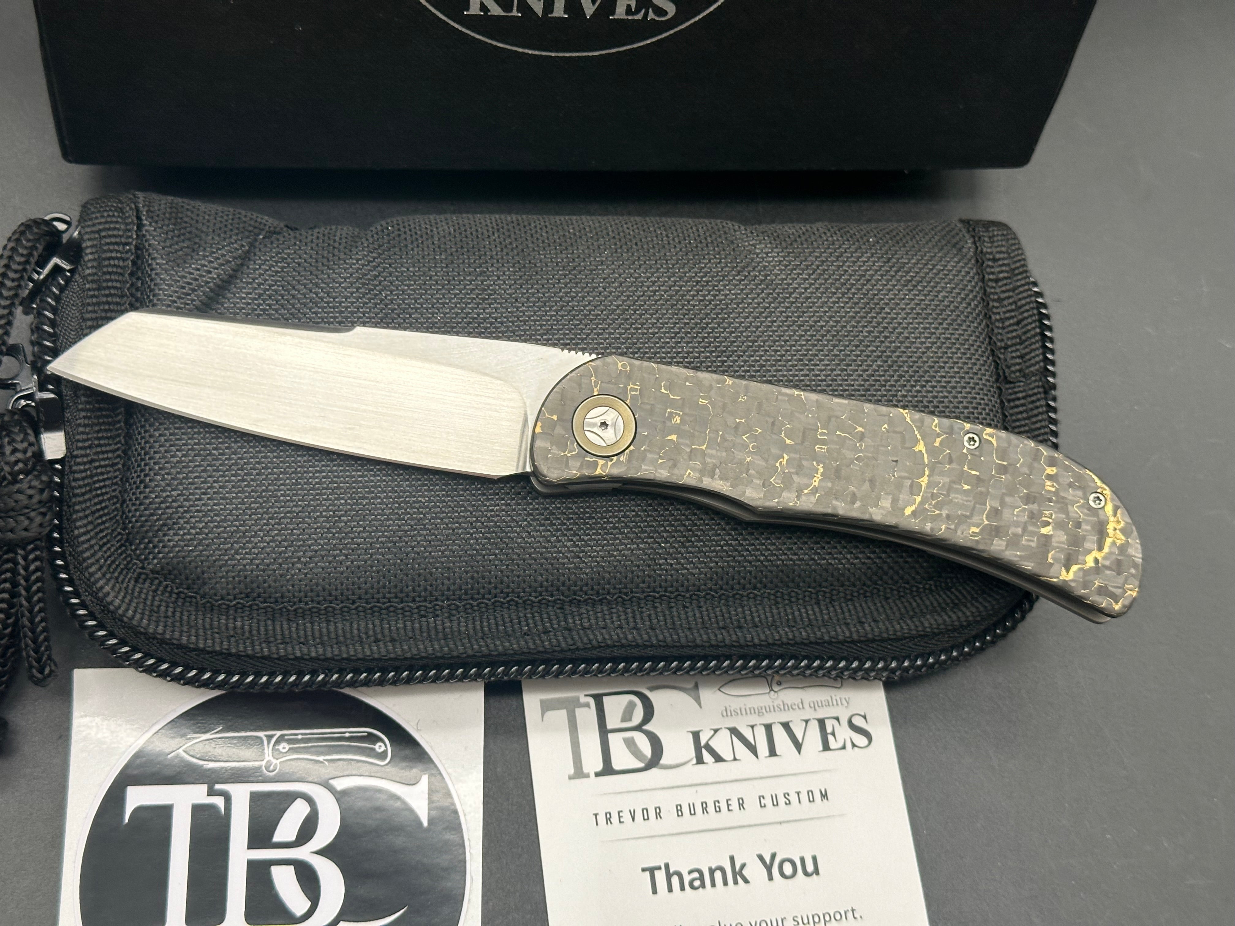 TBC Trevor Burger Custom LEXK Sheepsfoot SFL Pocket Knife - Titanium Handle with Snakeskin Carbon Fiber Inlay, Hand-Rubbed Satin M390 Steel Blade | EDC, Outdoor, Camping & Survival Knife