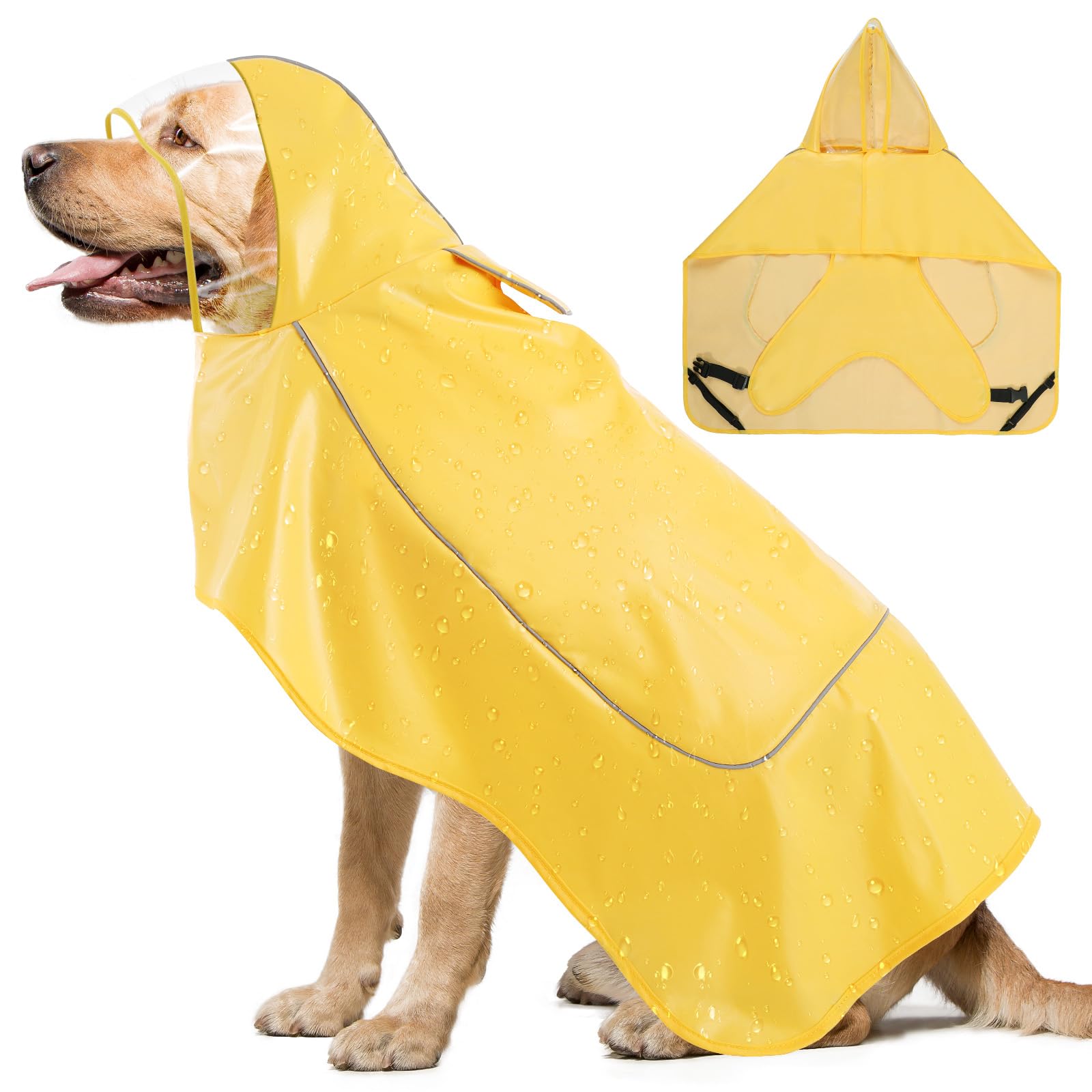 Waterproof Dog Raincoat for Large Medium Small Dogs - Adjustable Dog Rain Jacket with Clear Hood & Reflective Strips | Magic Tape Closure | Yellow 3XL | Perfect for Outdoor Walks, Hiking & Rainy Day Adventures