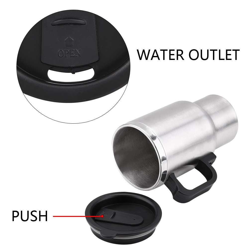 12V 450ml Stainless Steel Car Heating Cup - Electric Travel Mug with Cigarette Lighter Plug for Coffee, Tea & Milk | Portable Heated Water Kettle for Road Trips, Commuting & Camping