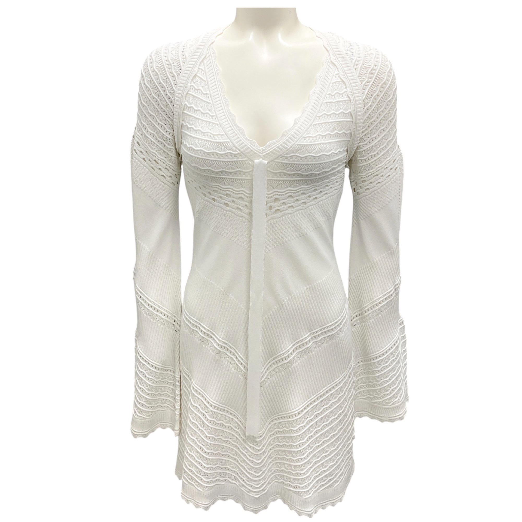 Alexis White Long Sleeved Crochet Knit Mini Dress - Elegant Boho Chic Dress for Women, Perfect for Date Night, Beach Vacation & Summer Parties