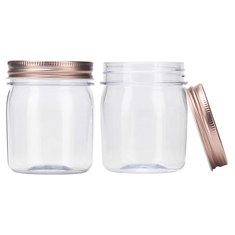 Novelinks 8oz Clear Plastic Jars with Rose Gold Lids - 16 Pack BPA-Free Refillable Round Containers for Spices, Beauty Products & Home Organization - Perfect for Pantry, Bathroom & Craft Storage