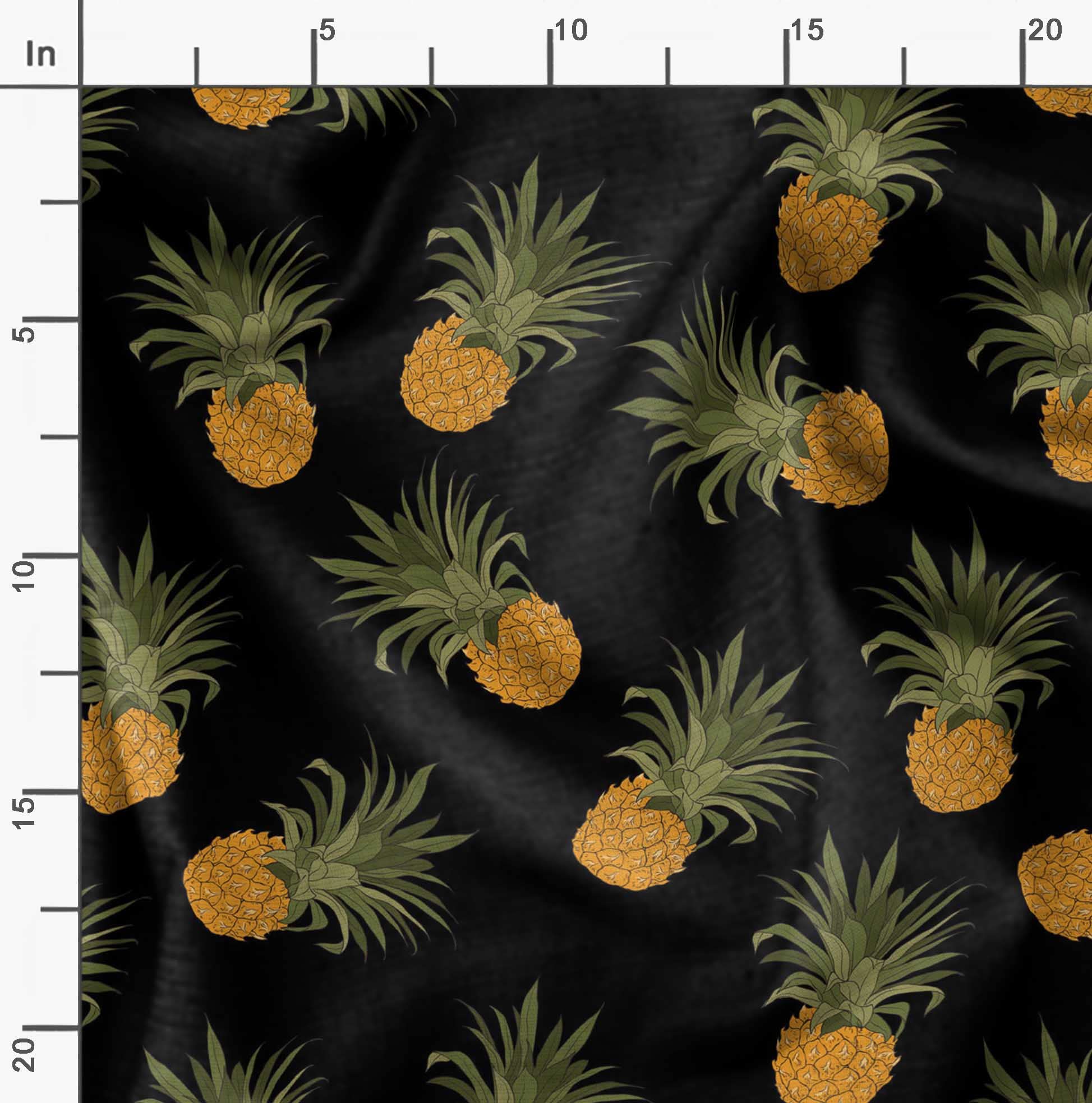 Soimoi Black Polyester Crepe Fabric by The Yard - 42 Inch Wide Tropical Pineapple Print Fabric for Fashion Apparel, Dresses, Home Decor & DIY Projects - Perfect for Summer Outfits, Curtains, Pillows & Crafting