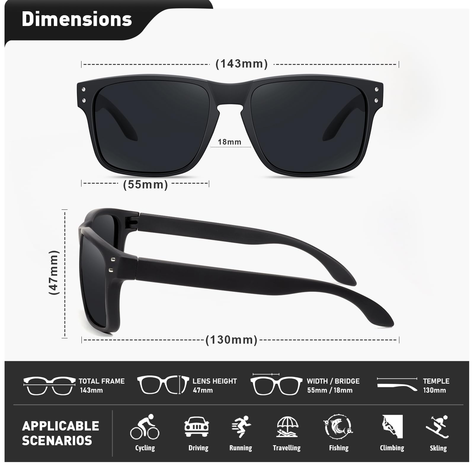 Polarized Sunglasses for Men & Women - Retro Square UV Protection Sunglasses for Fishing, Driving, Outdoor Activities | Fashion & Sports Eyewear