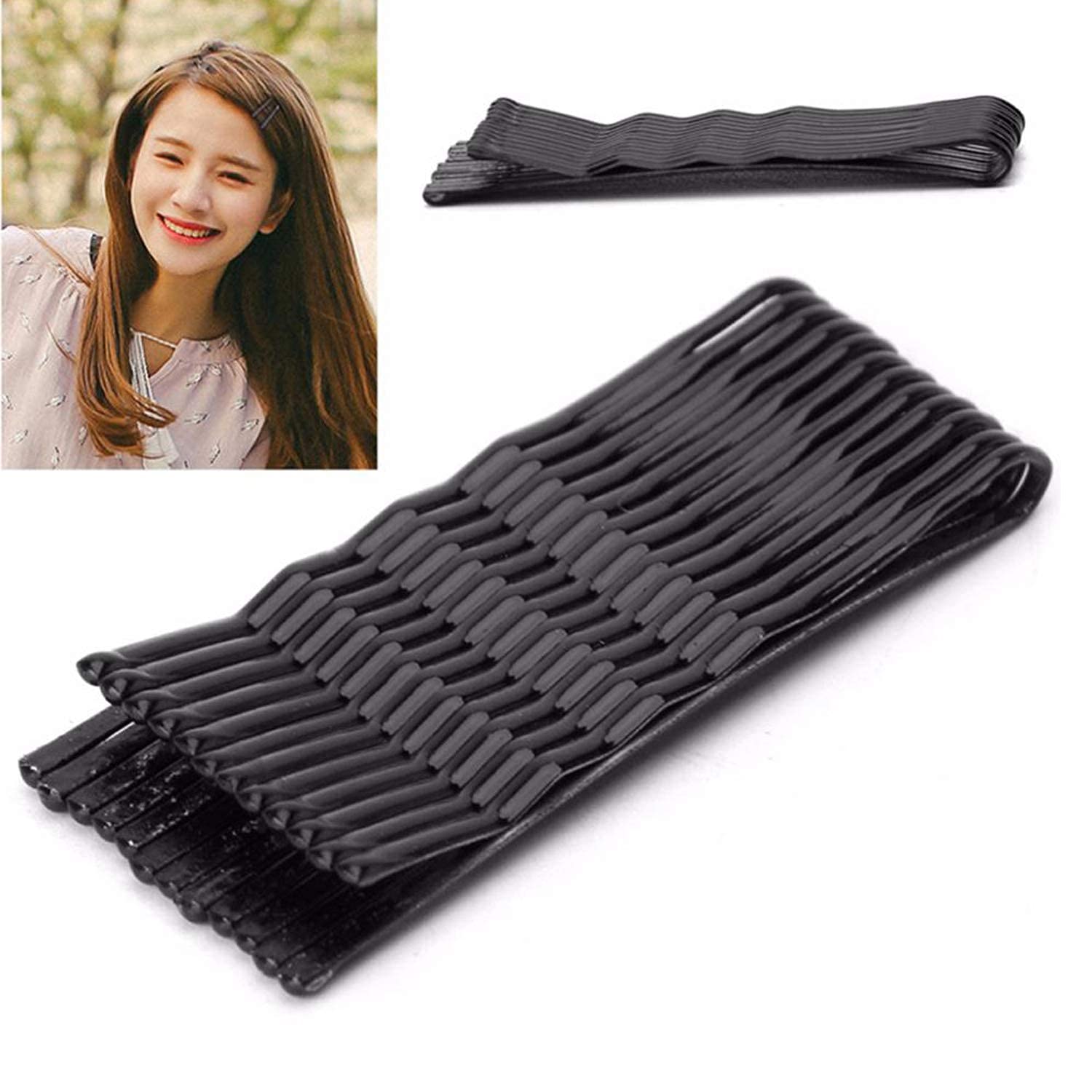50 PCS Black Bobby Pins for Hair - Bulk Crimped Hairpins for Styling