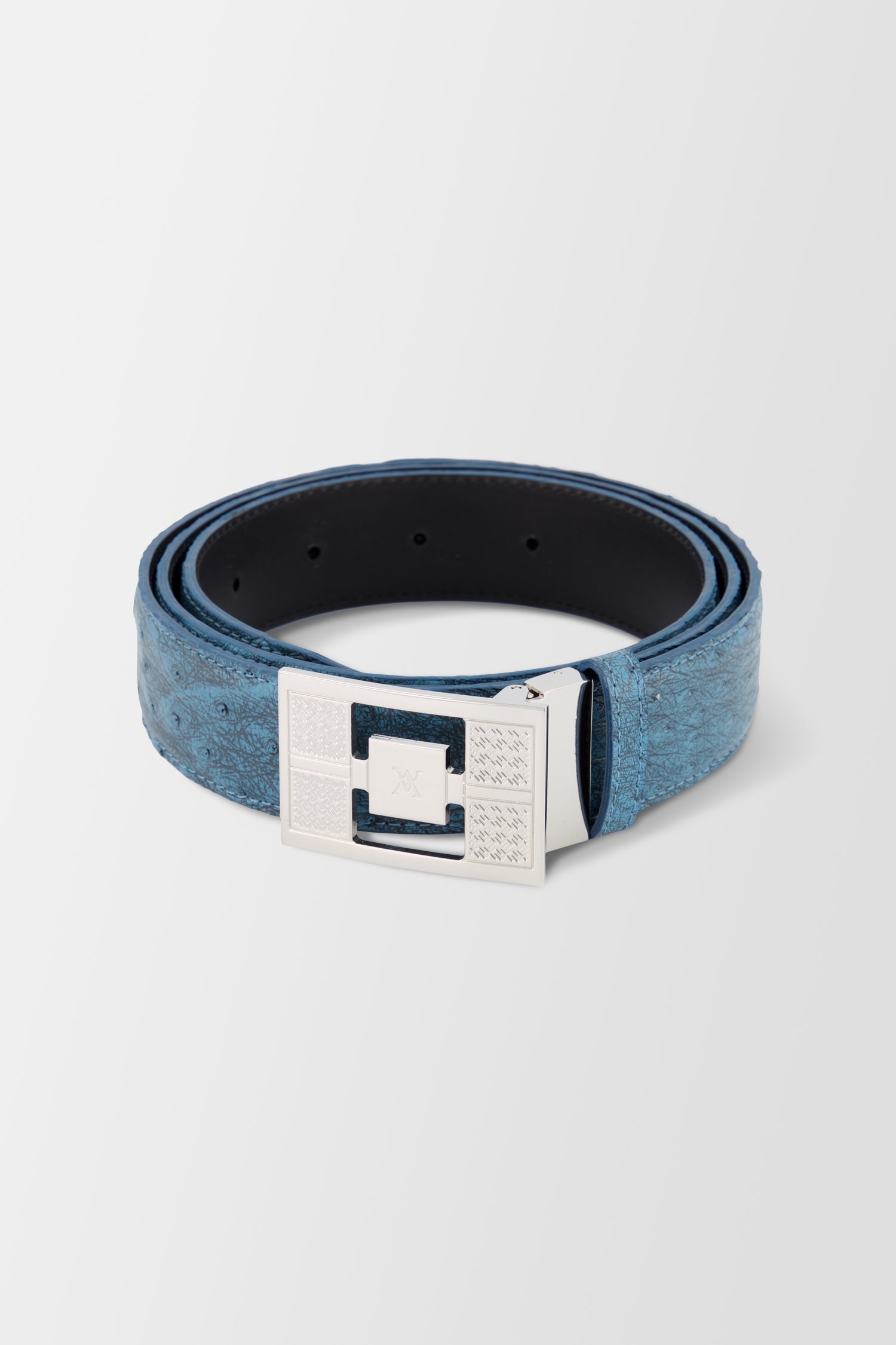 Artioli Blue Yalta Genuine Ostrich Leather Belt for Men - Premium Italian Dress Belt for Business & Formal Occasions