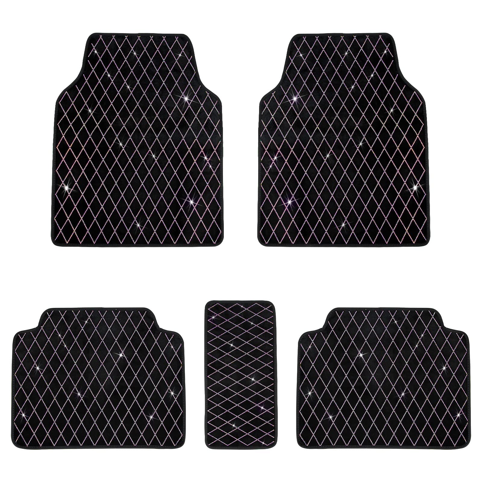 Premium Waterproof Anti-Slip Car Floor Mats for Women - Rhinestone Decorated Universal Fit for Cars, Trucks, Vans & SUVs (5-Piece Set, Multicolor) - Perfect for Daily Commute, Road Trips & Car Interior Protection