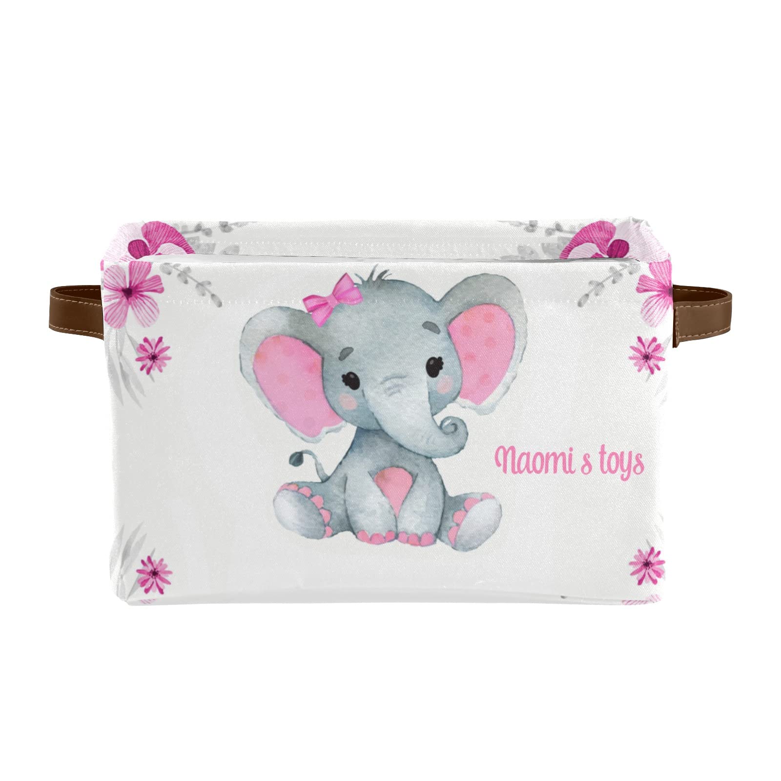 Personalized Pink Elephant Storage Bins with Handles - 1 Pack Organizer Baskets for Nursery, Closet, Shelves & Toy Storage | Perfect for Kids' Room Organization & Home Decor