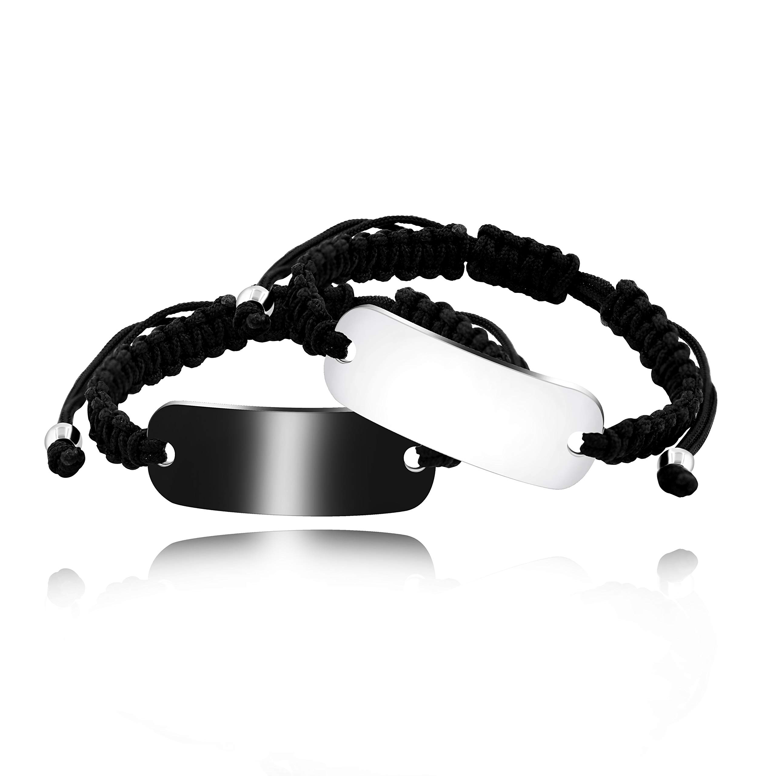 Uloveido Personalized Name ID Braided Bracelet Set - Custom Engraved Handmade Bracelets for Men & Women (Y1303) - Perfect for Couples, Gifts, Anniversaries & Everyday Wear