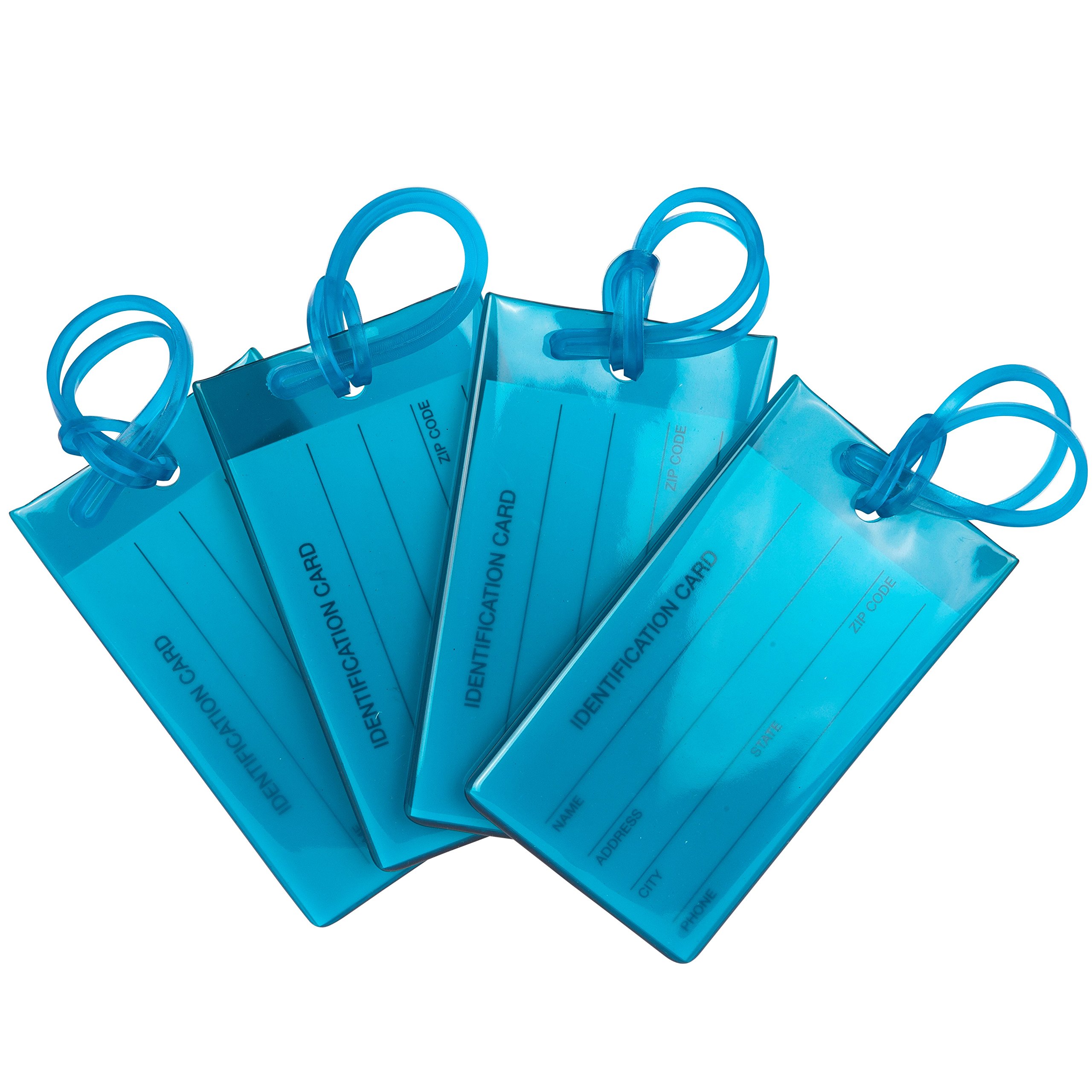 4 Pack Durable Silicone Luggage Tags for Suitcases & Bags - Waterproof Travel ID Tags with Strong Metal Loop - Perfect for Airports, Cruises & Business Trips (Blue)
