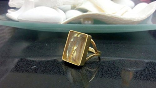 Rectangle Gold Ring with Golden Rutilated Quartz Gemstone - Elegant Bezel Setting Large Statement Ring - Perfect Wedding Gift & Bridal Jewelry (Ideal for Engagement, Anniversary, or Special Occasion Gift)