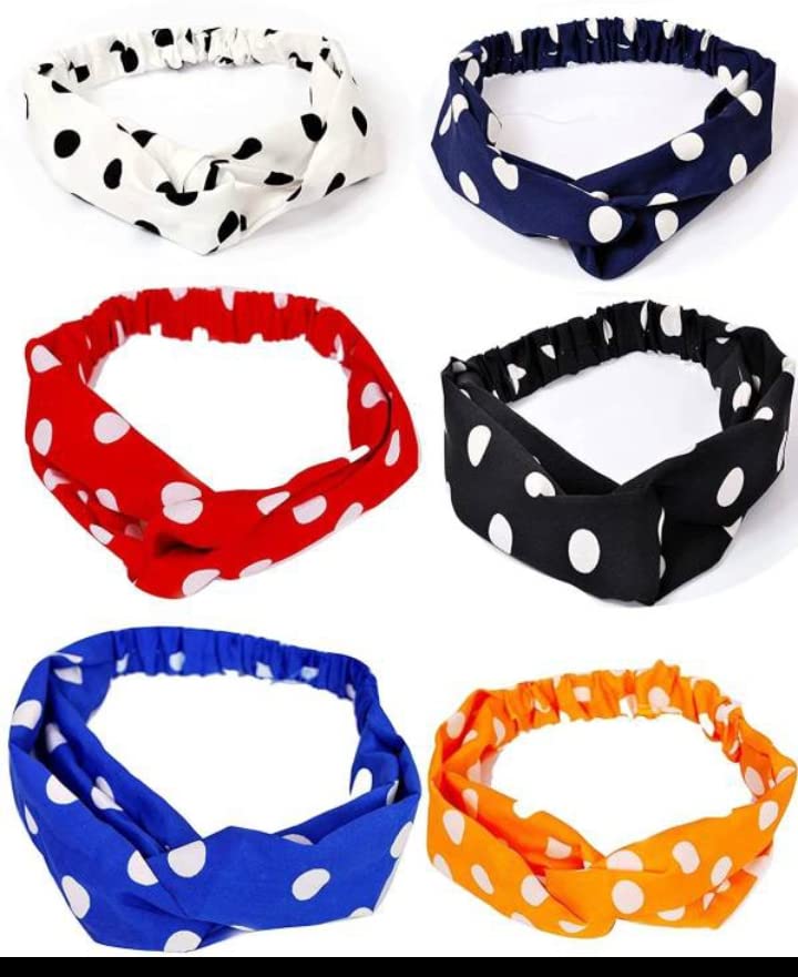 VUKAI 6 Pack Criss Cross Twisted Elastic Headbands - Dotted Printed Cute Hair Accessories for Women & Girls (Dot, Flower, Strip, Bohemian) | Perfect for Workouts, Yoga, Sports & Everyday Fashion