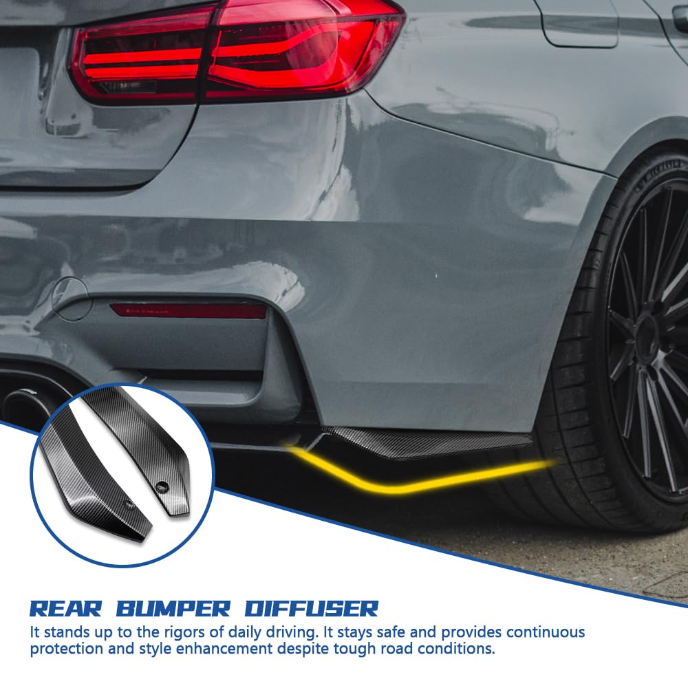 2PCS Universal Car Rear Bumper Guard Diffuser Splitter - Carbon Fiber Anti-Scratch Protection Lip Kit with Bolts for Side Fender Skirt | Perfect for Sedans, SUVs & Trucks to Enhance Style & Prevent Damage