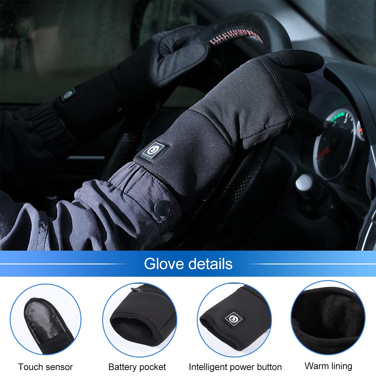 SAVIOR HEAT Rechargeable Electric Heated Gloves for Men & Women - Ultra-Thin Battery-Powered Hand Warmers with Touchscreen Compatibility - Winter Thermal Gloves for Skiing, Hiking, Motorcycling & Outdoor Activities (Black)