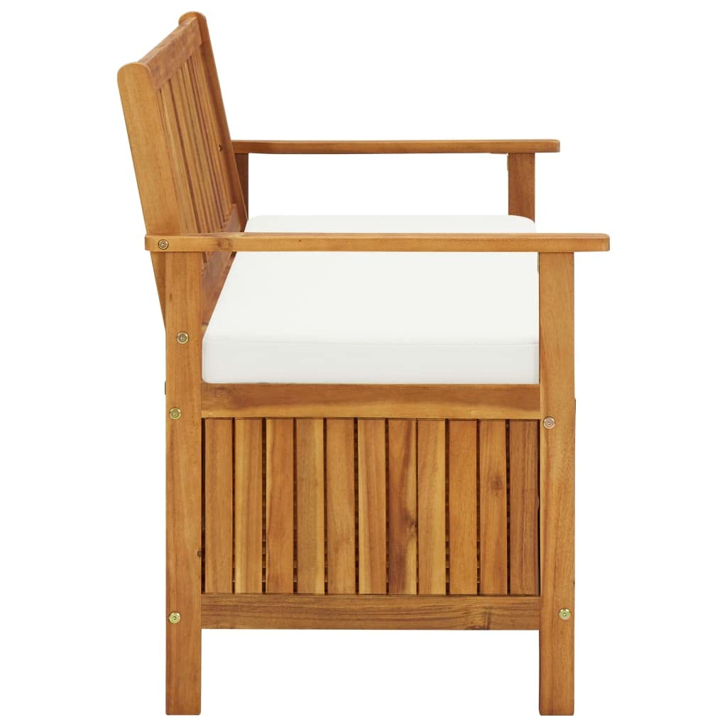 vidaXL Solid Acacia Wood Outdoor Storage Bench with Backrest, Armrests & Cushion - 47.2