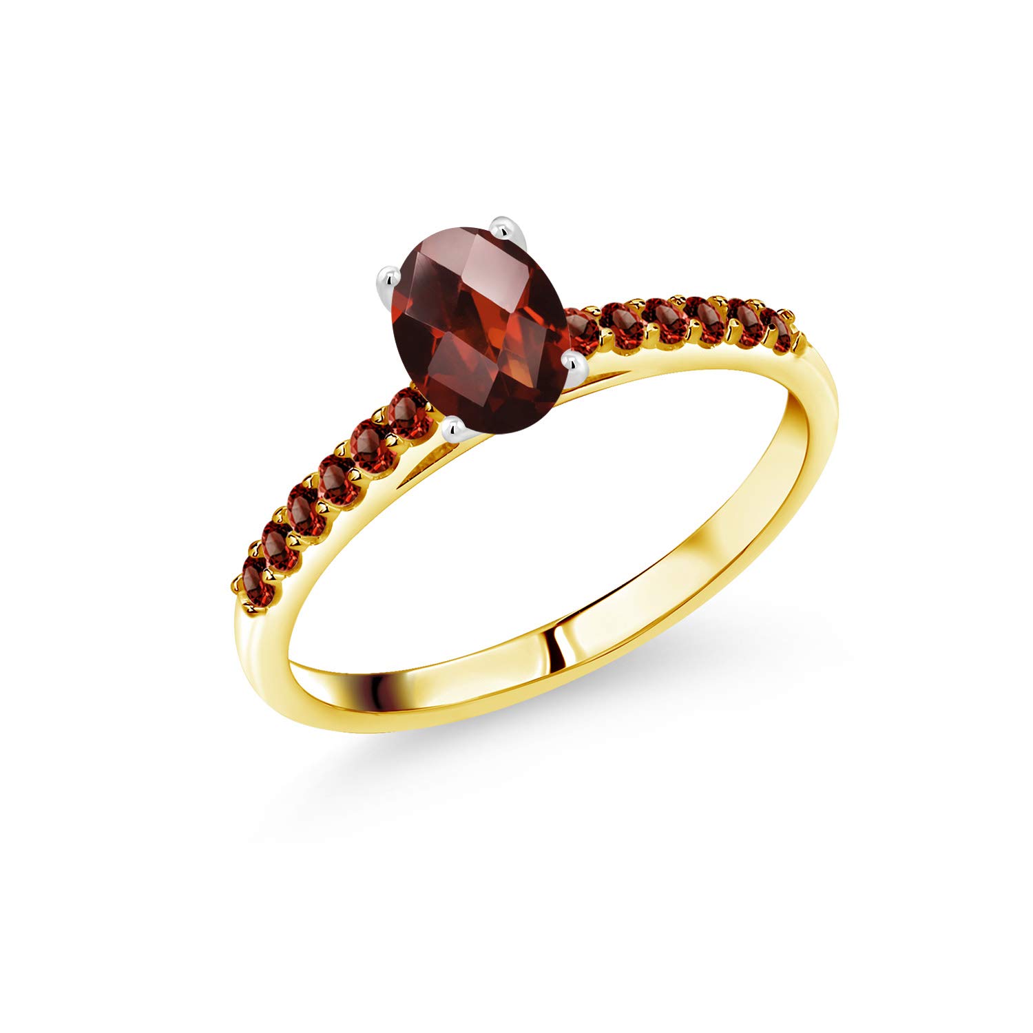 1.24 Ct Oval Checkerboard Red Garnet 10K Yellow Gold Ring with White Gold Prongs - Gemstone Jewelry for Women, Engagement & Anniversary Gift - Perfect for Weddings, Parties & Special Occasions