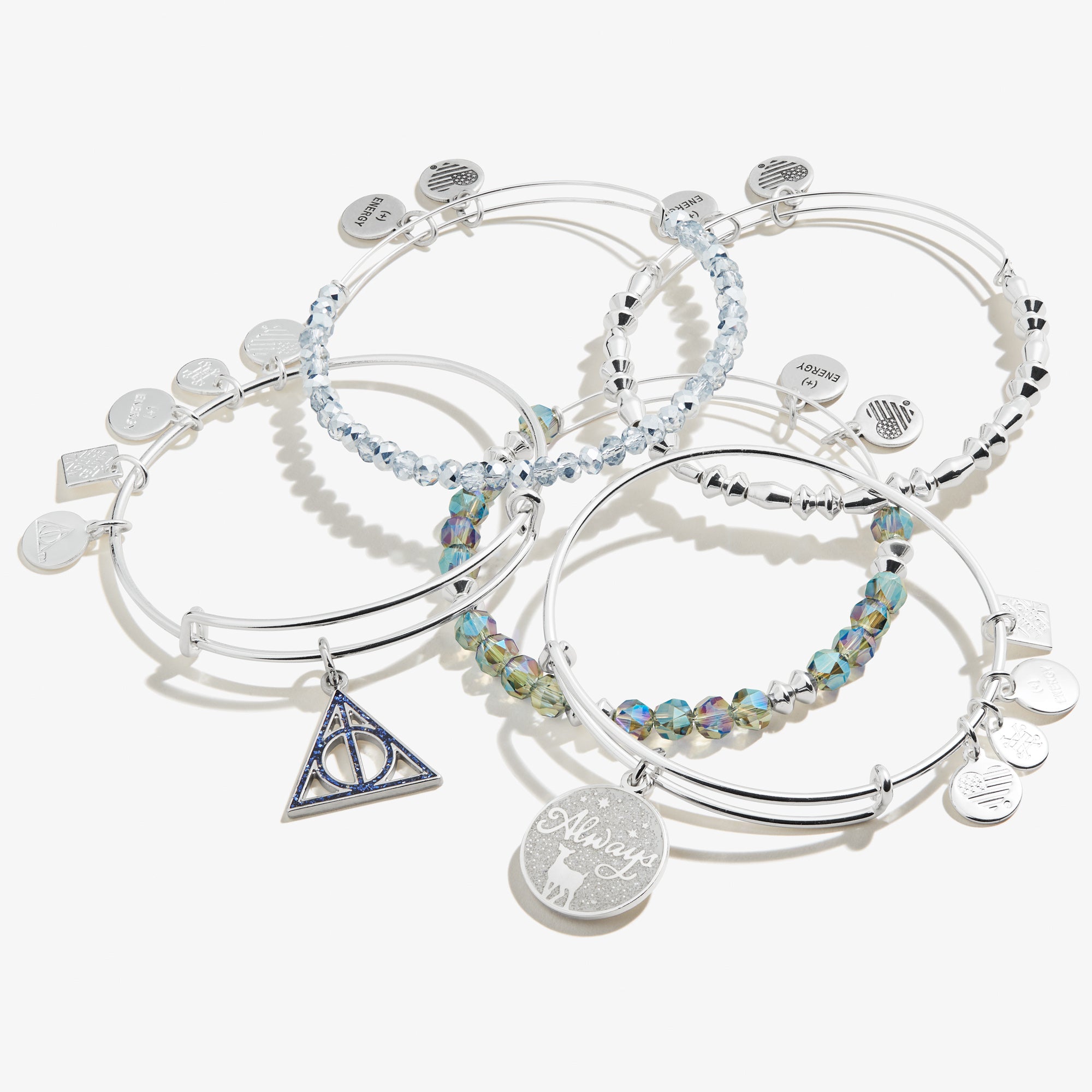 Harry Potter™ 'Always' Charm Bangle Set of 5 - Sterling Silver Friendship Bracelets for Women, Gift for Potterheads, Perfect for Cosplay, Halloween & Daily Wear