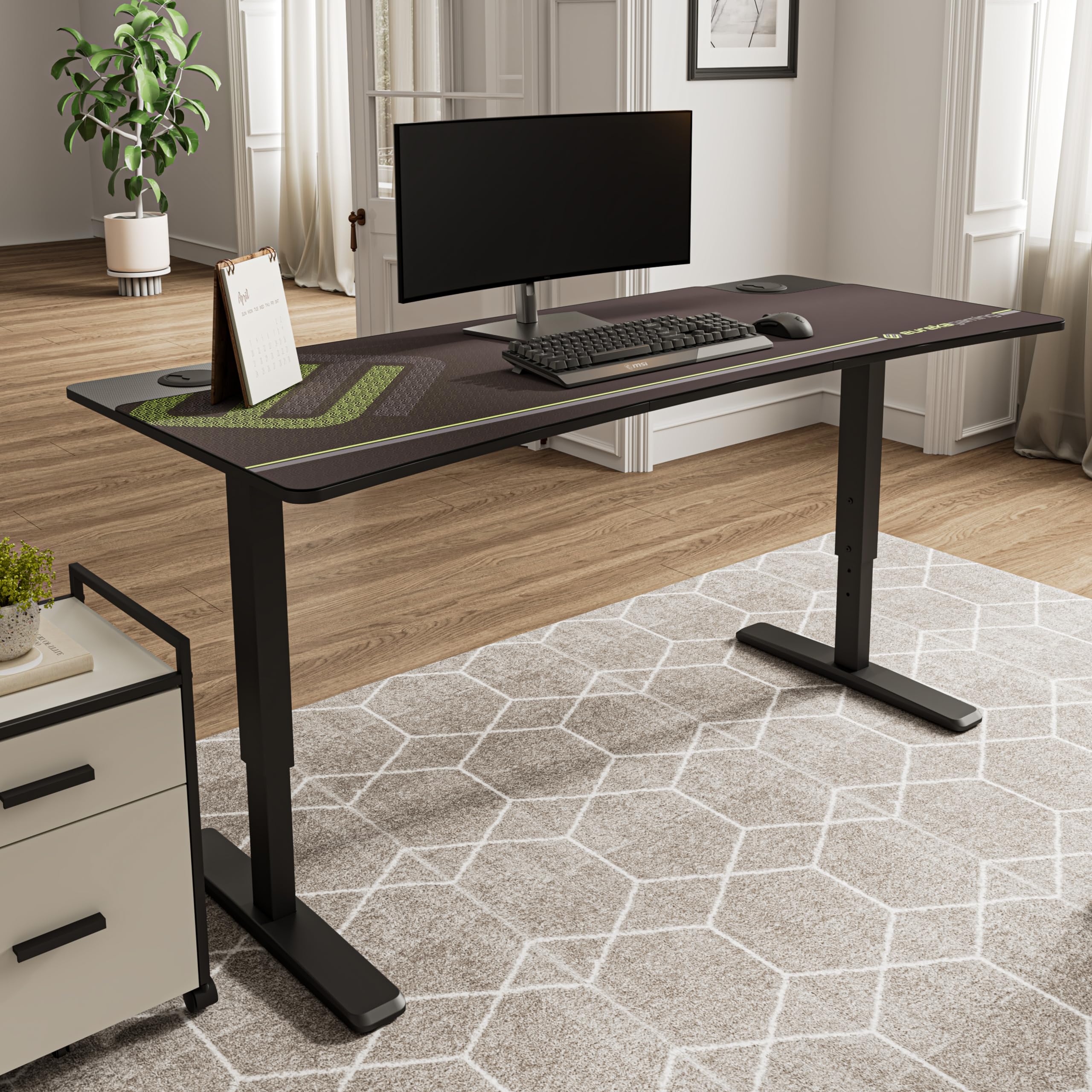 EUREKA ERGONOMIC 63 Inch Height Adjustable Gaming Standing Desk - Manual Mechanical Lift, Large Home Office Desk with Curved Edge, Dual Monitor & Controller Stand - Perfect for PC Gaming, Work from Home & Ergonomic Workspace Setup