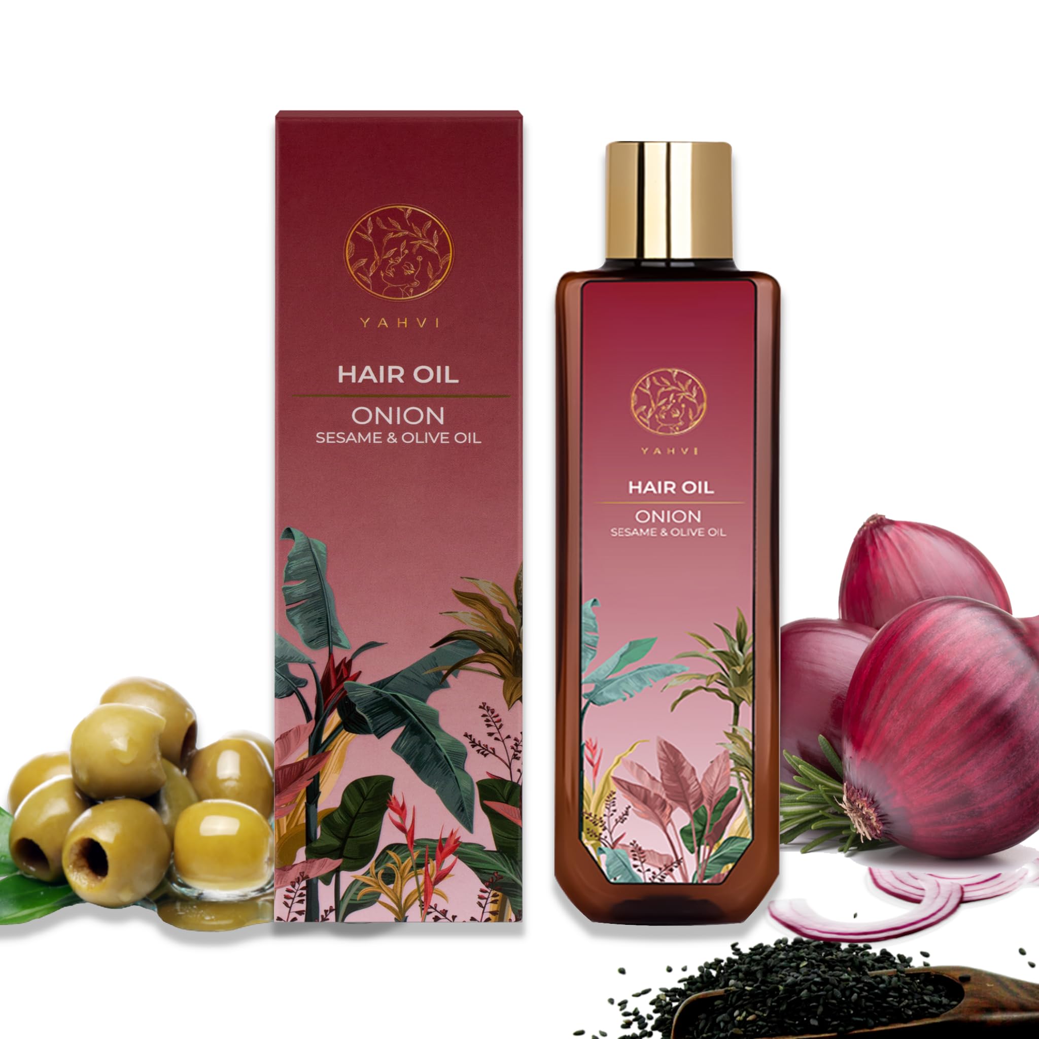 Yahvi Onion Enriched Hair Growth Oil with Sesame & Olive Oil | Anti Hair Fall Treatment for All Hair Types | Paraben-Free & Cruelty-Free | 200ml | Promotes Thicker, Stronger Hair for Daily Nourishment & Styling
