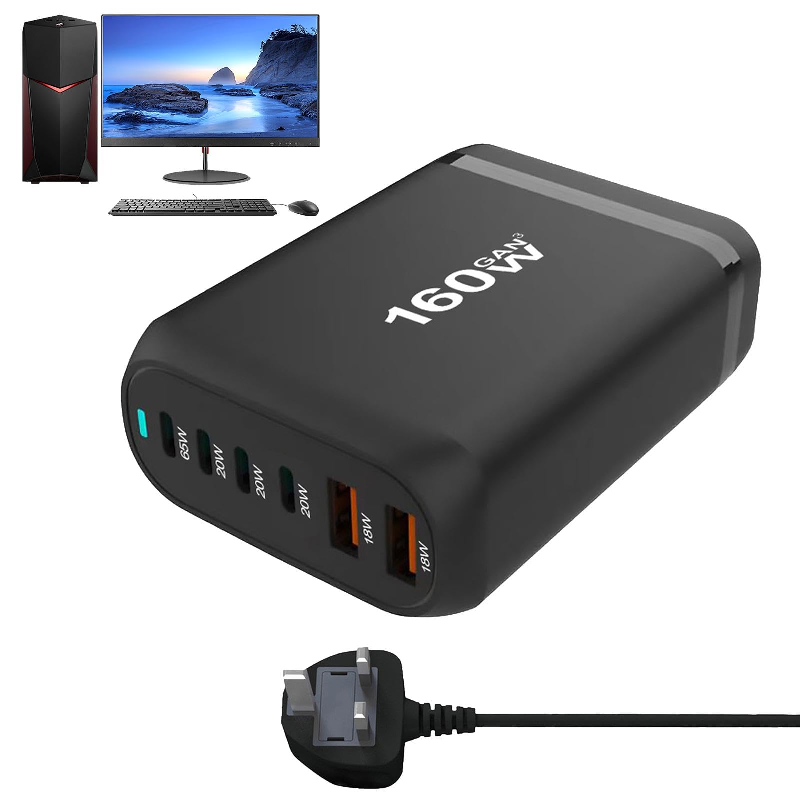 160W 6-Port USB Fast Charger with 4C2A Ports | Universal 110-240V Desktop Charging Station for Multiple Devices | Perfect for Home Office, Dorm Room & Travel | Charge Laptops, Tablets, Phones, Headphones & More
