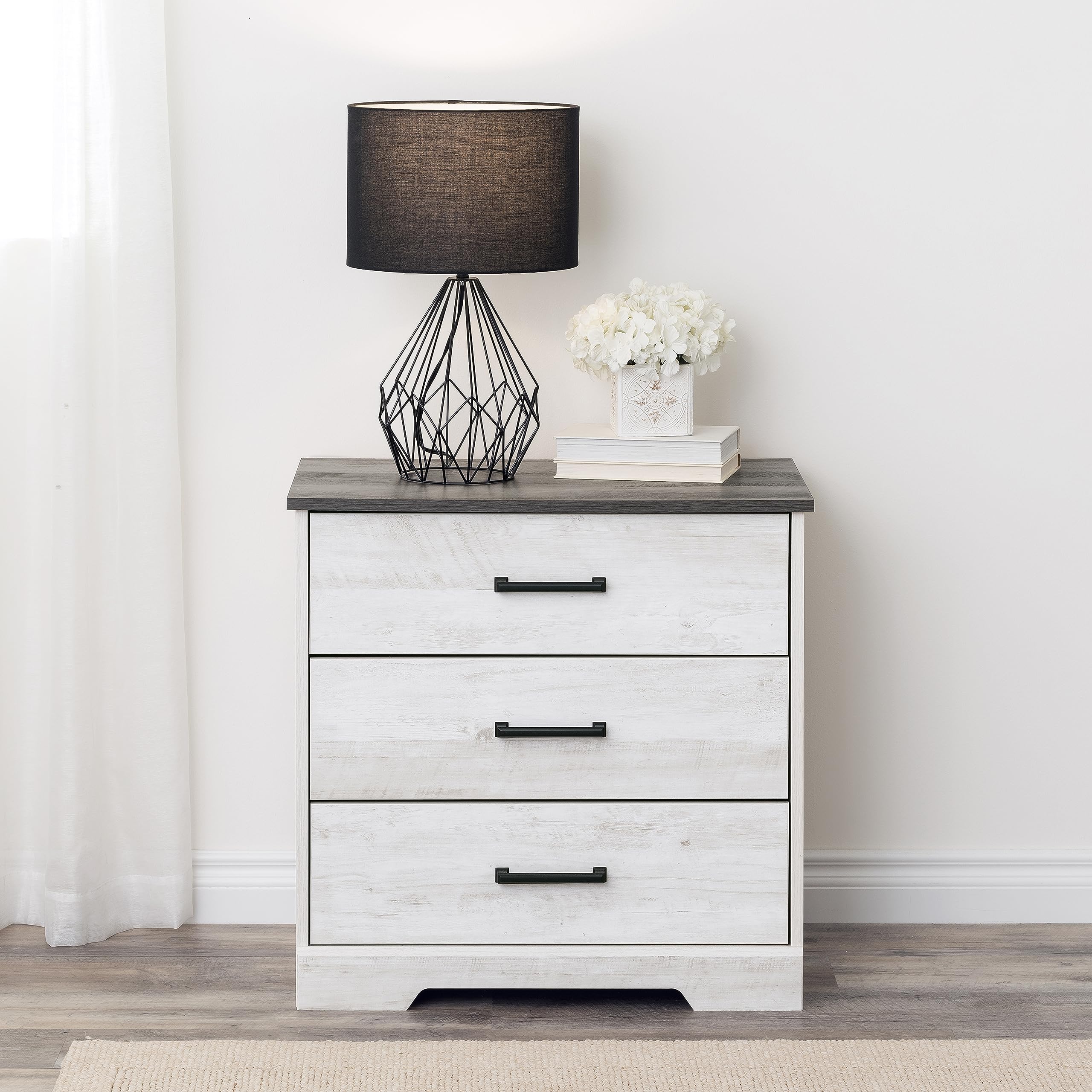 Rustic Farmhouse Nightstand with 3 Drawers - Solid Wood Bedroom Dresser Chest, 16.25