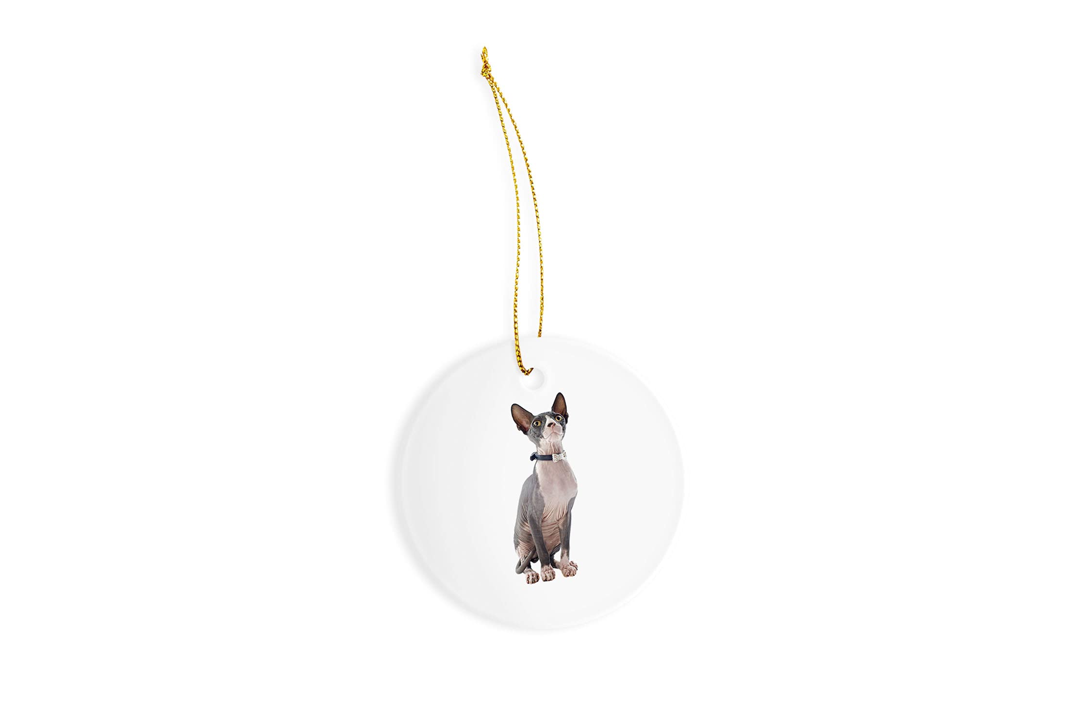Sphynx Cat Ceramic Ornament - 3 Inch Round Christmas Tree Decoration - Handmade Holiday Decor for Xmas Gifts, Home, Office & Party Decorations