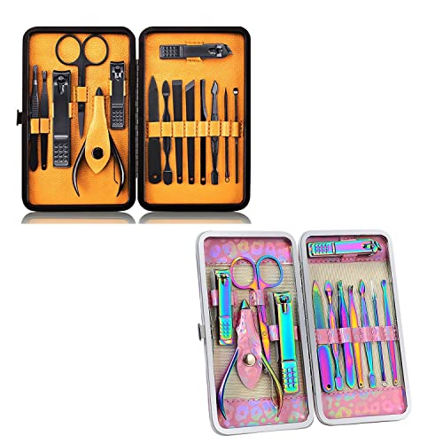 15-Piece Stainless Steel Manicure & Pedicure Set - Professional Nail Clippers, Toenail Clippers & Grooming Tools - Portable Travel Kit for Home, Salon & On-The-Go Nail Care (2 Sets)
