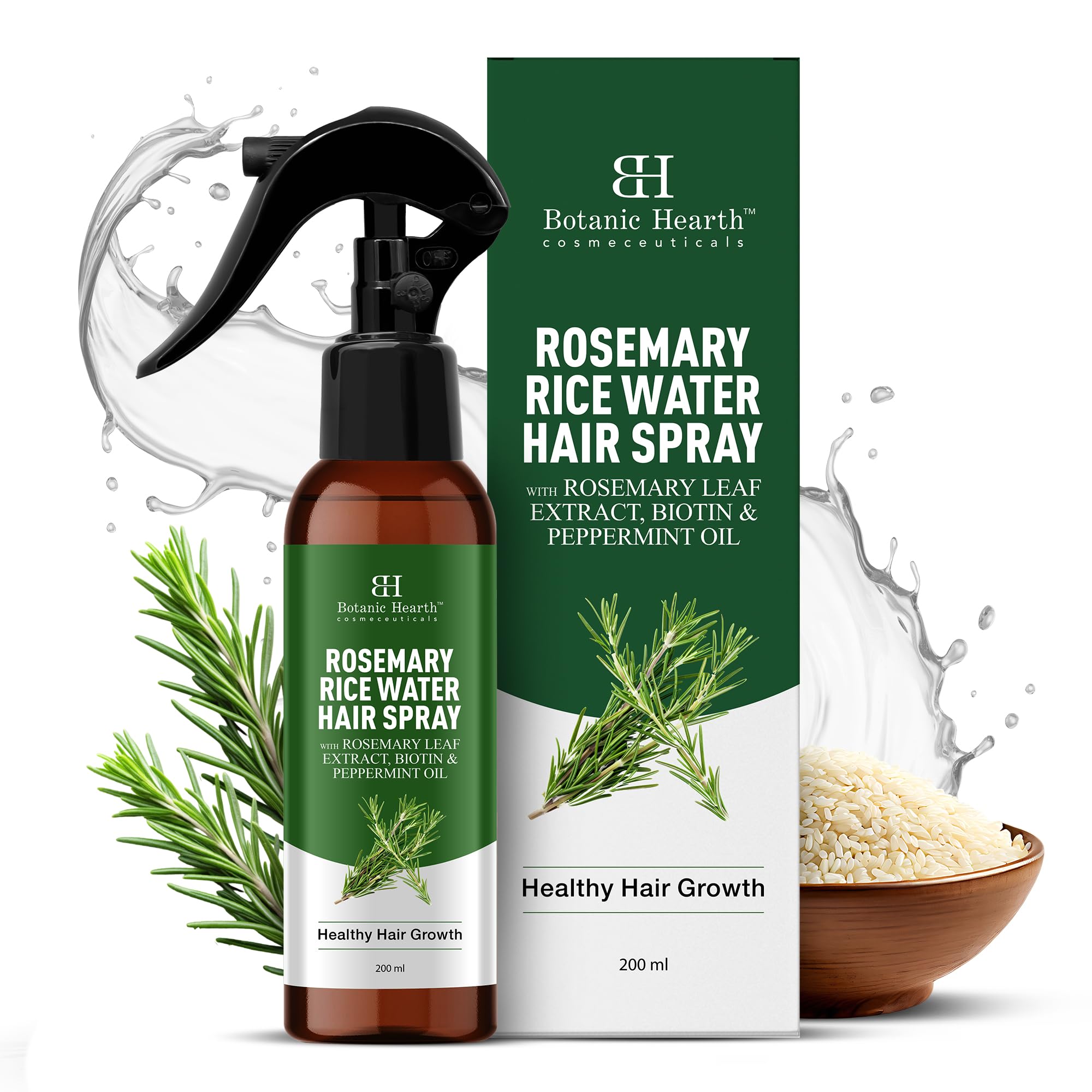 Botanic Hearth Rosemary Rice Water Hair Spray 6.8 fl oz - Natural Hair & Scalp Serum for Strengthening, Moisturizing & Thinning Hair | Vegan, Sulfate-Free Treatment for Dry, Oily, Damaged Hair Types | Perfect for Daily Hair Care & Scalp Revitalization