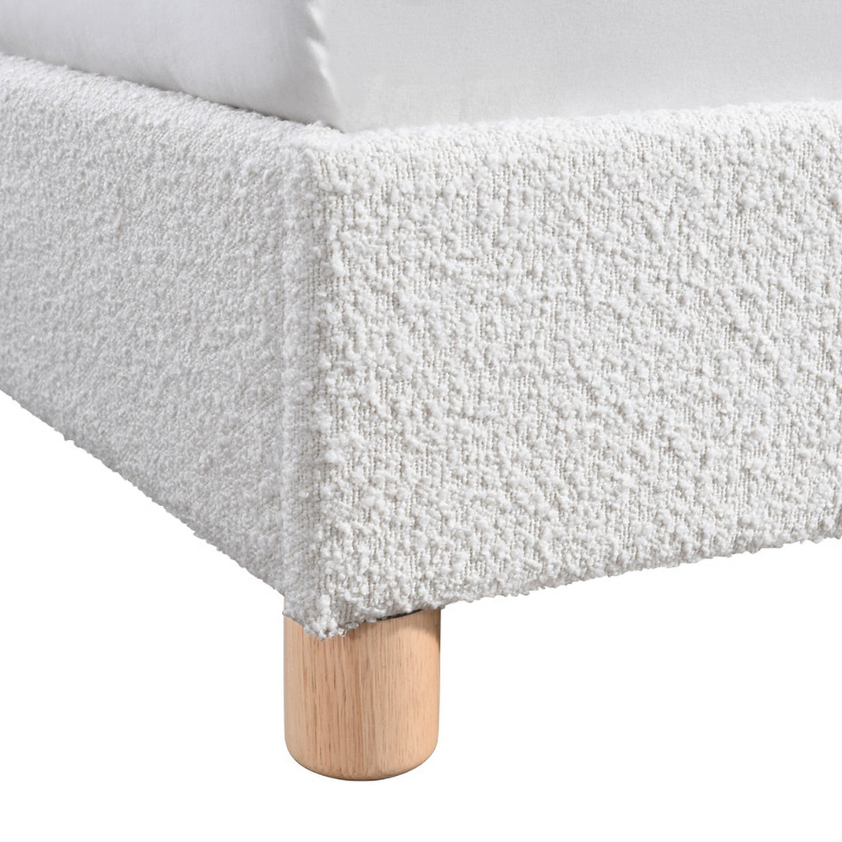 Archie Boucle Double Bed Frame - White Upholstered Platform Bed with Wooden Slats | Perfect for Modern Bedrooms, Guest Rooms & Cozy Master Suites