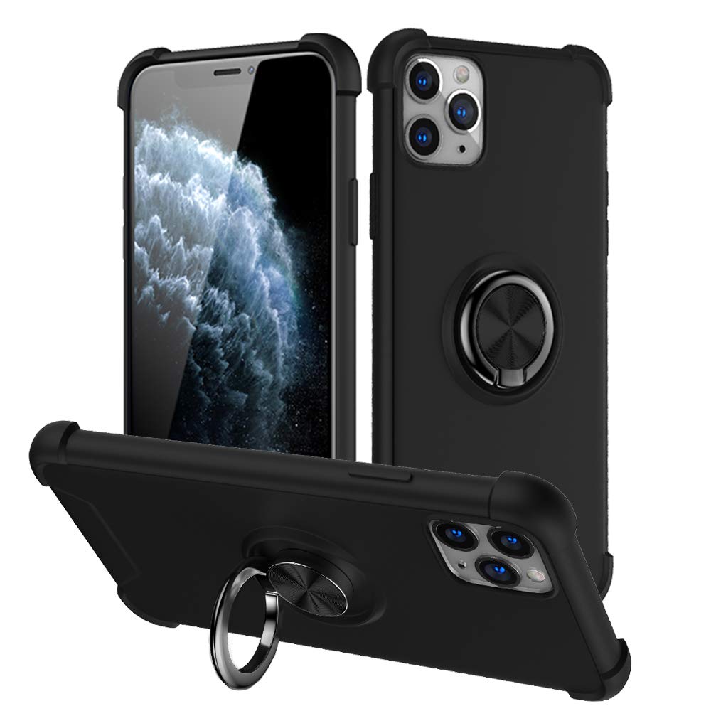 Sitikai iPhone 11 Pro Case - Shockproof Liquid Silicone TPU Cover with Magnetic Car Mount & Kickstand | Ultra Slim Lightweight Full Body Protection | Raised Edge Scratch Resistant | Perfect for Work, Travel & Daily Use (Black)