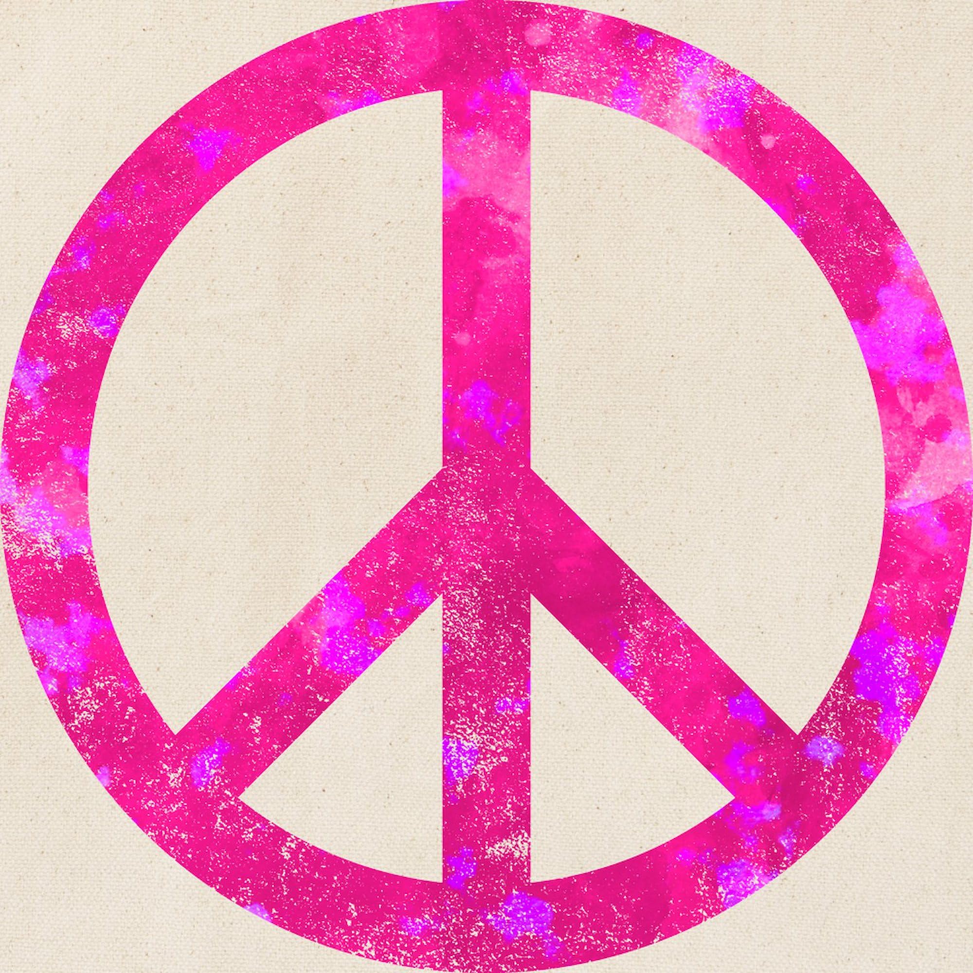 Distressed Pink Peace Sign Tote Bag - Natural Canvas Reusable Shopping Bag for Women | Eco-Friendly Grocery Tote, Beach Bag & Everyday Carry