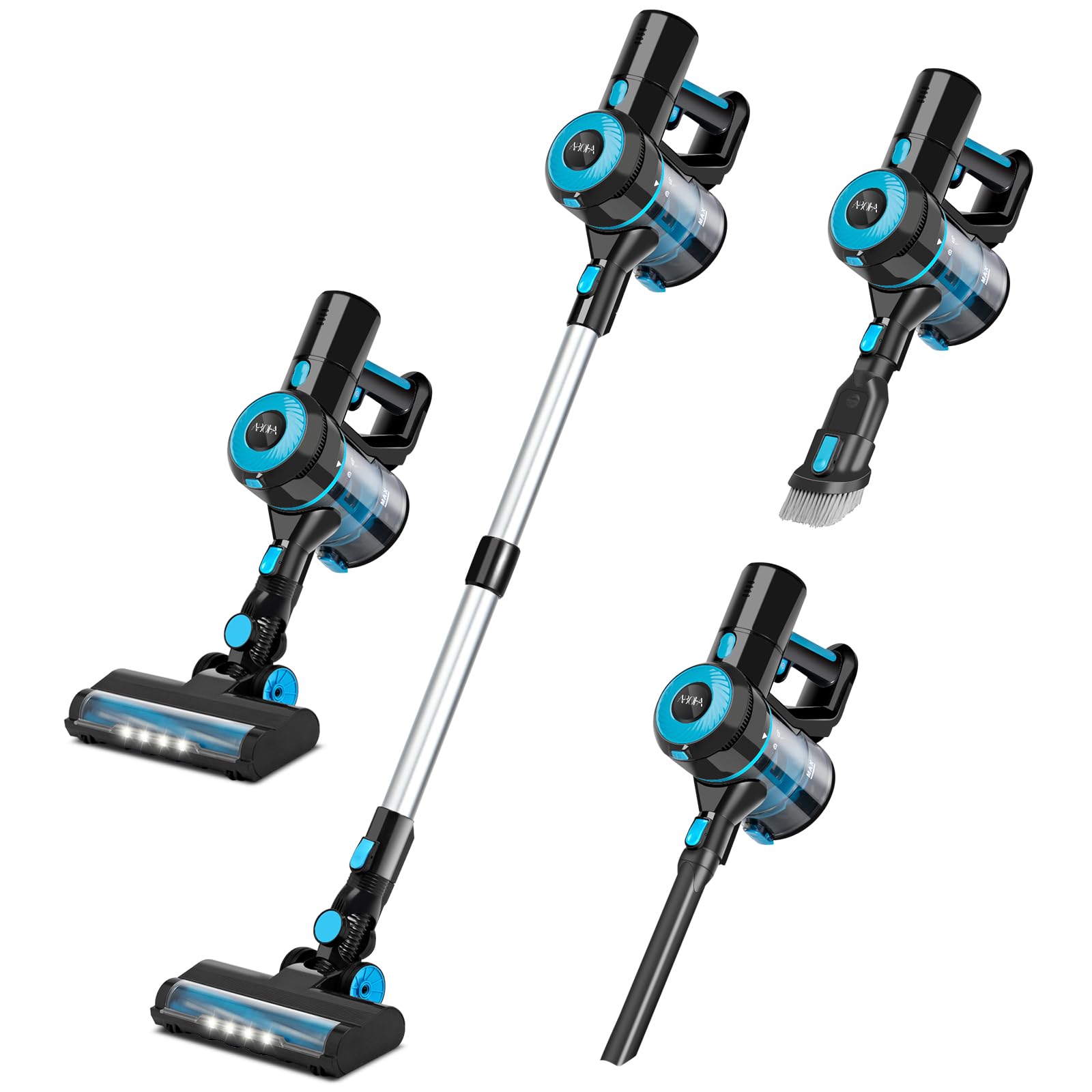 8-in-1 Cordless Stick Vacuum Cleaner with 30Kpa Super Suction & 60 Min Runtime - Detachable Battery for Hardwood Floors & Pet Hair - Lightweight Blue Vacuum for Home, Office & Car Cleaning