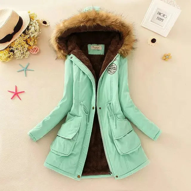 Women's Cotton Padded Jacket - Slim Fit Embroidered Hooded Parka for Autumn & Winter | Warm Quilted Overcoat for Casual Wear & Outdoor Activities